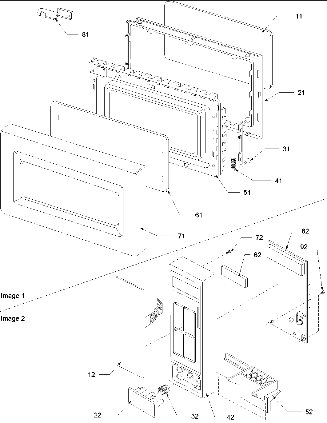 Amana F1961L-P1323109M door & control panel parts diagram