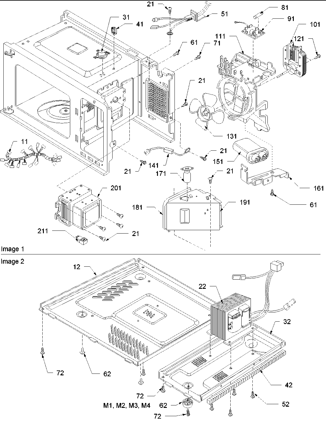 Amana F1961SS-P1323110M interior and base plate parts diagram