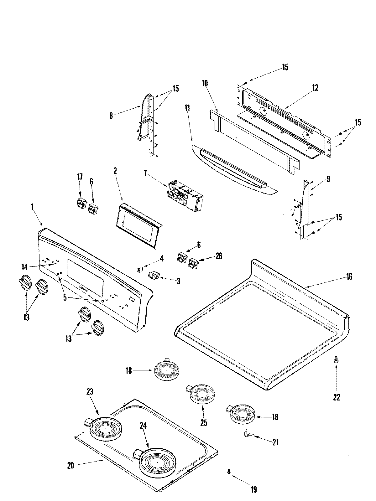 Jenn-Air JER8885RAB control panel/top assembly diagram