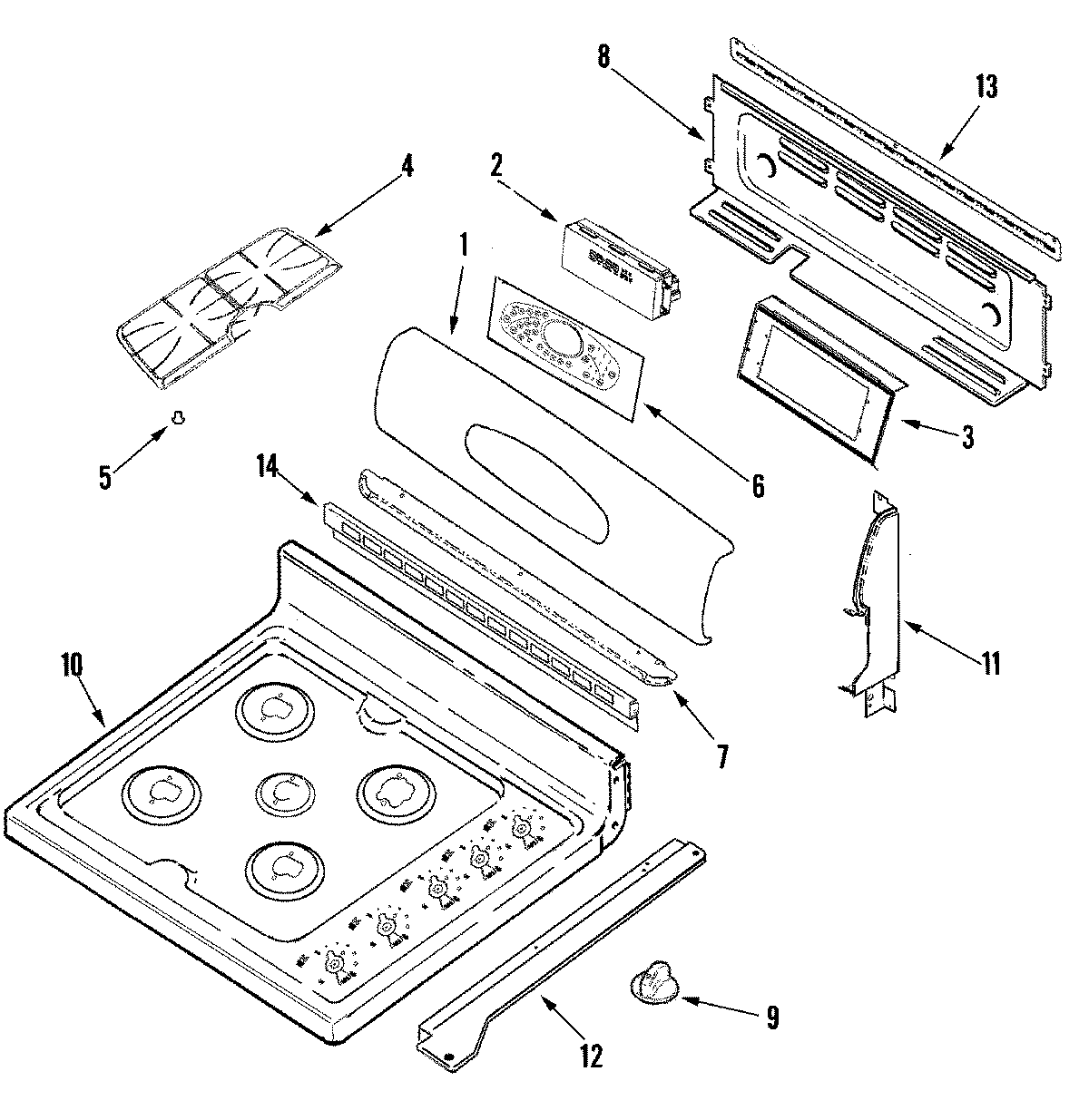 Maytag MGR6775BDW control panel/top assembly diagram