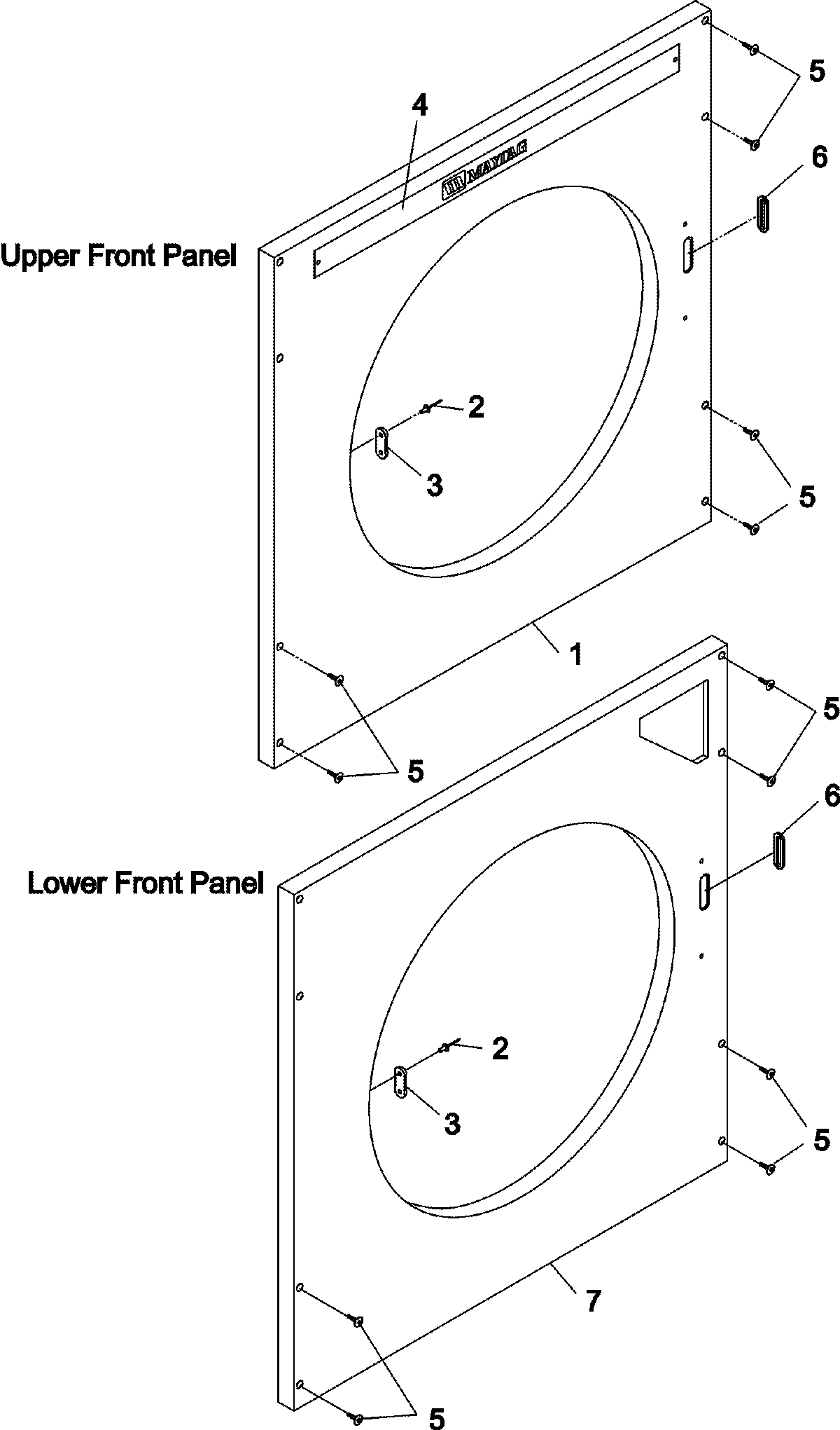 Maytag MLG31PCBWQ upper/lower front panel diagram