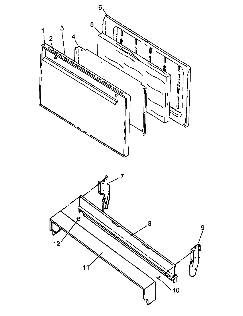 Amana RBK22AA0-P1142943NW oven door and backguard assy diagram