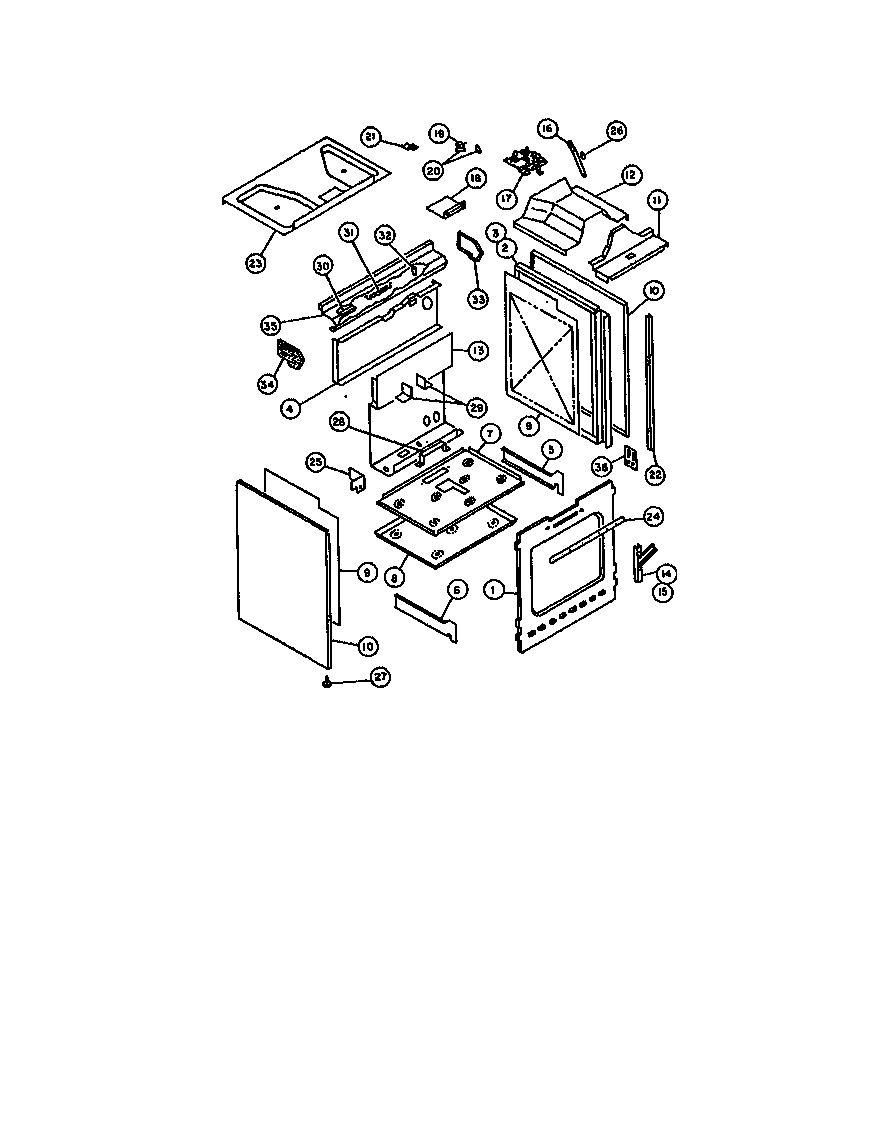 Caloric RKD395 lower oven cabinet assy diagram