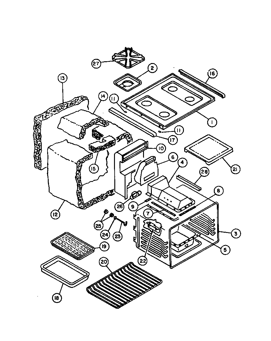 Caloric RKD395 main top/lower oven assy diagram