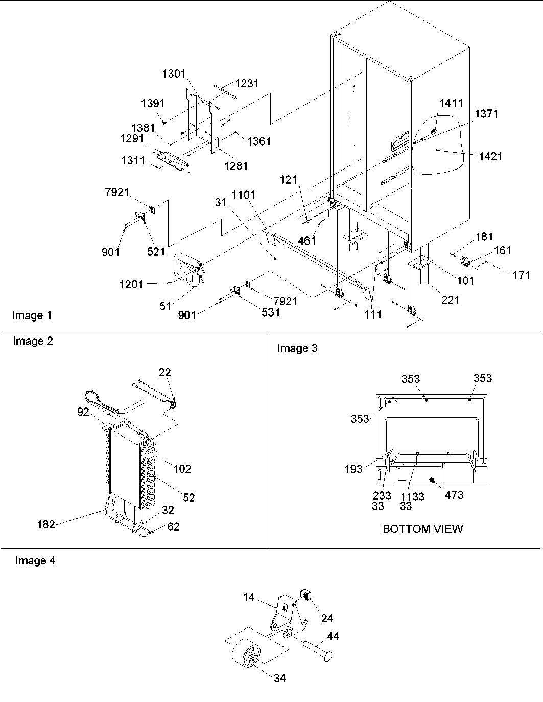 Amana SRD528VE-P1320402WE drain, rollers & evap assy diagram
