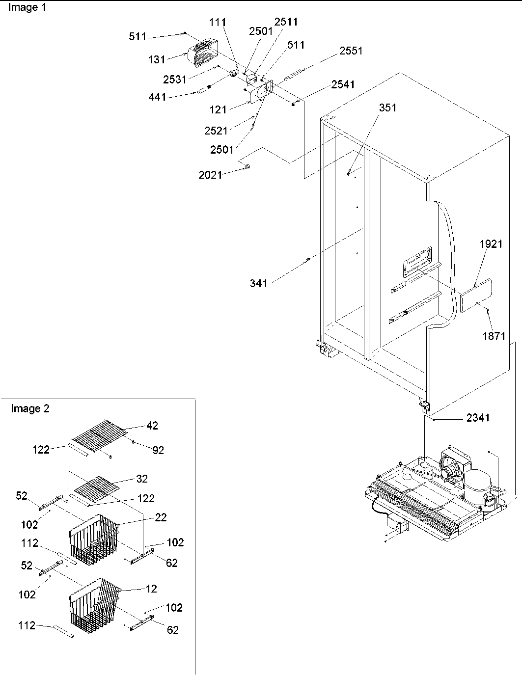 Amana SRD528VE-P1320402WE freezer shelves & lights diagram
