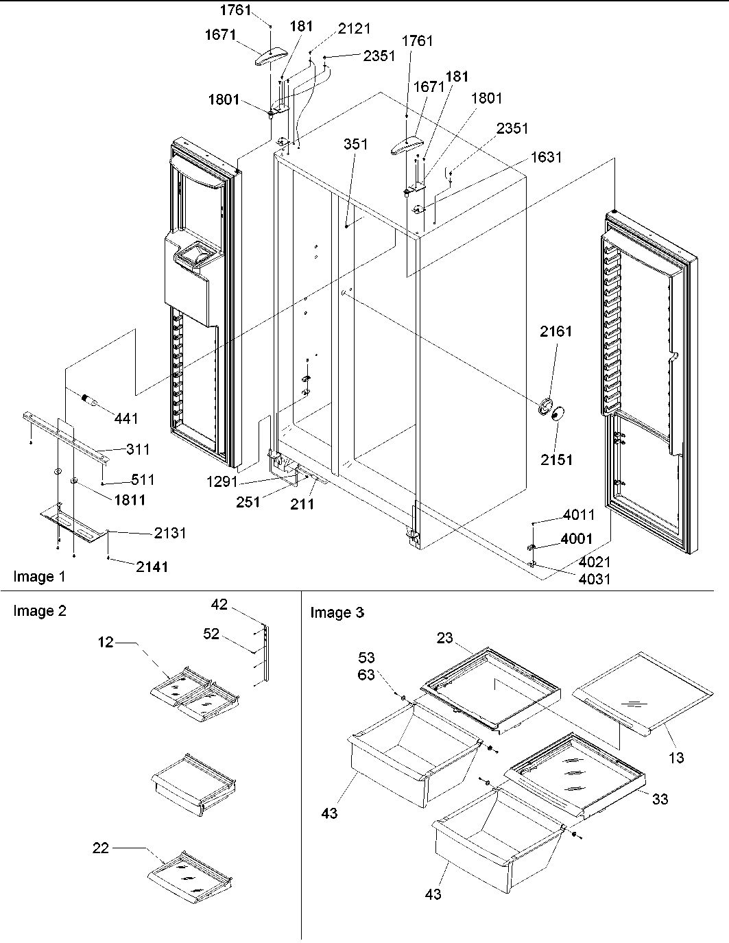 Amana SRD528VE-P1320402WE lights, hinges & shelving diagram