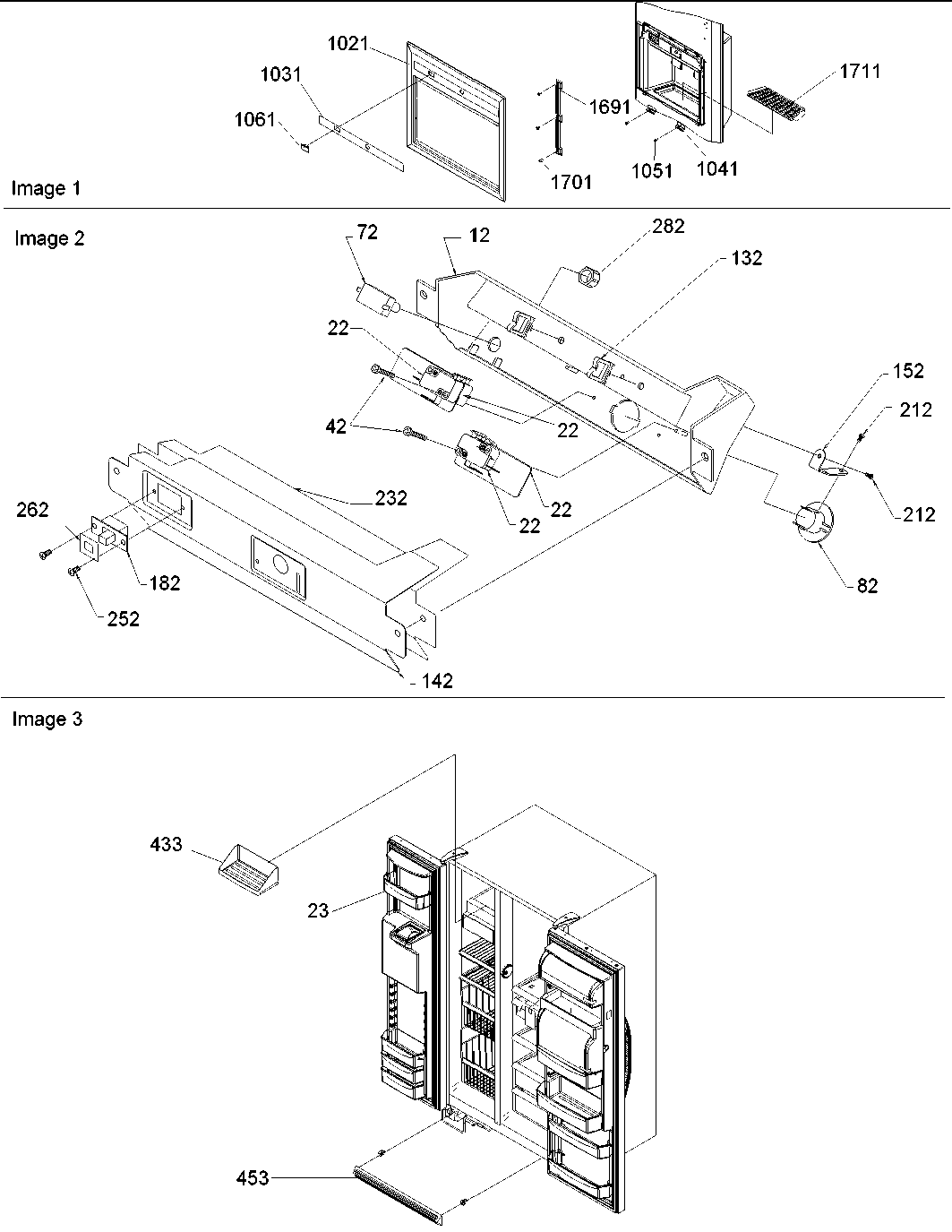 Amana SSD522VS-P1320307WS façade dispenser cover & elec. brkt assy diagram