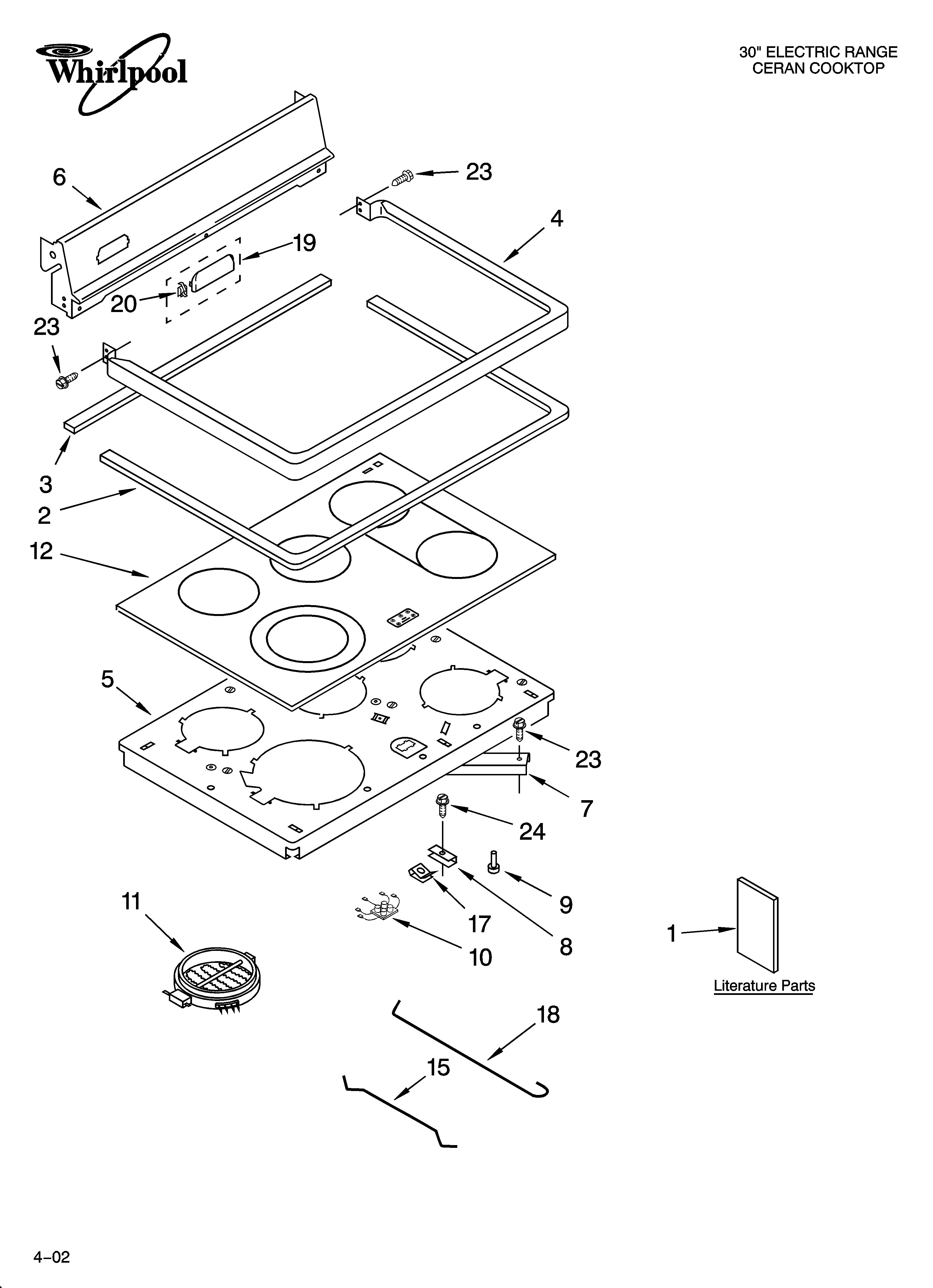 Whirlpool GJP84902 cooktop parts diagram