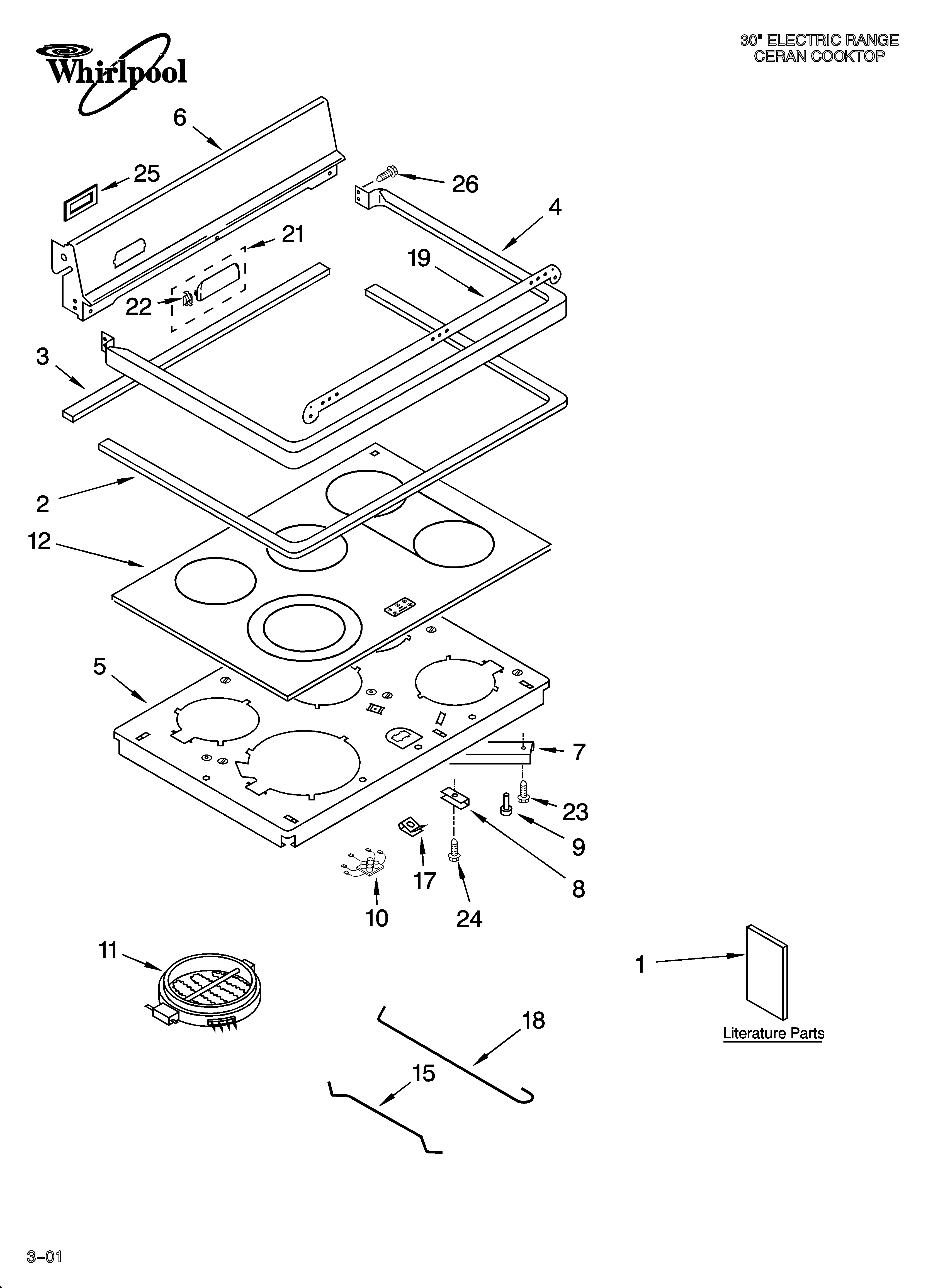 Whirlpool GJP85202 cooktop parts diagram