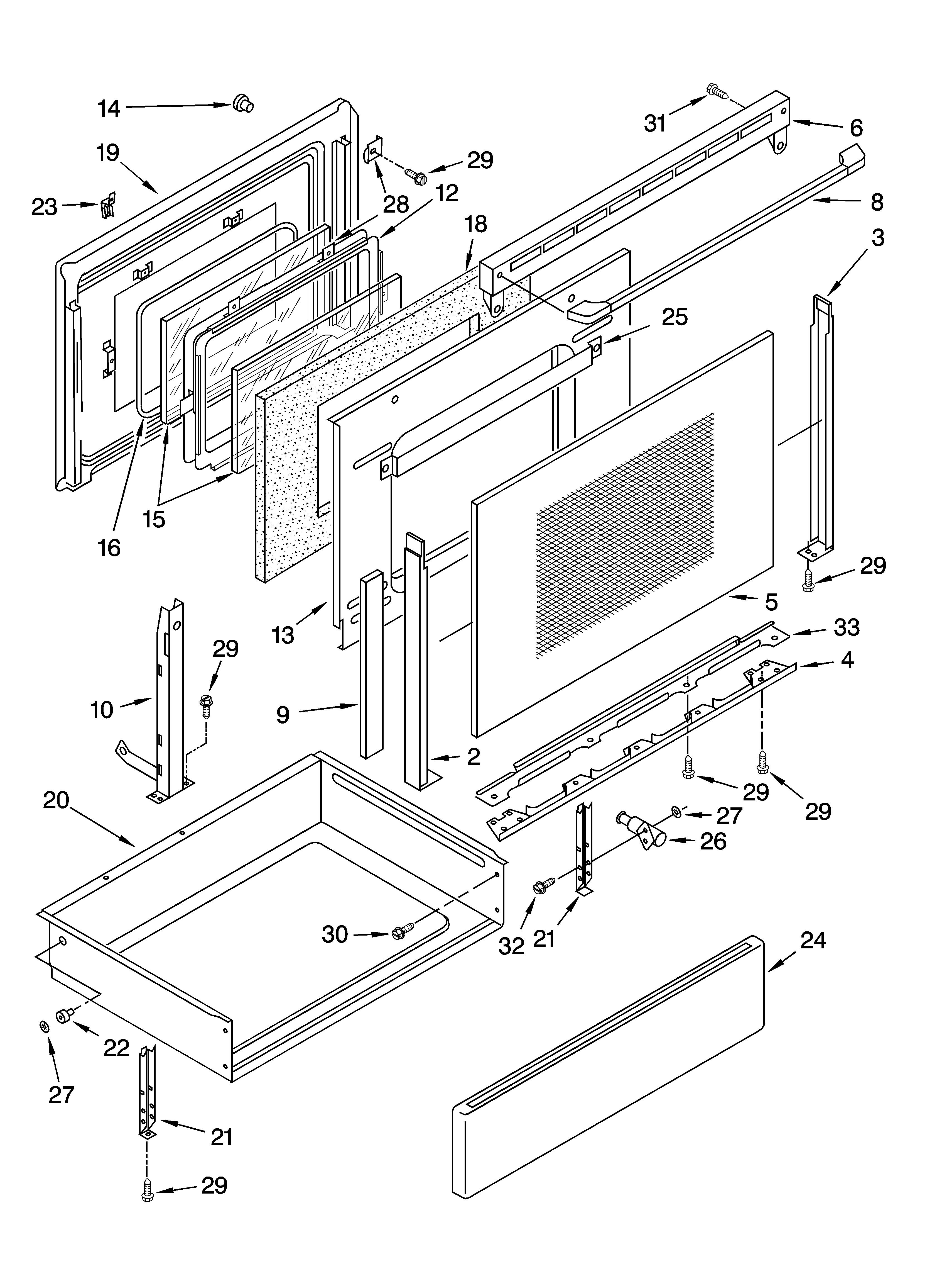 Whirlpool GJP85202 door and drawer parts diagram