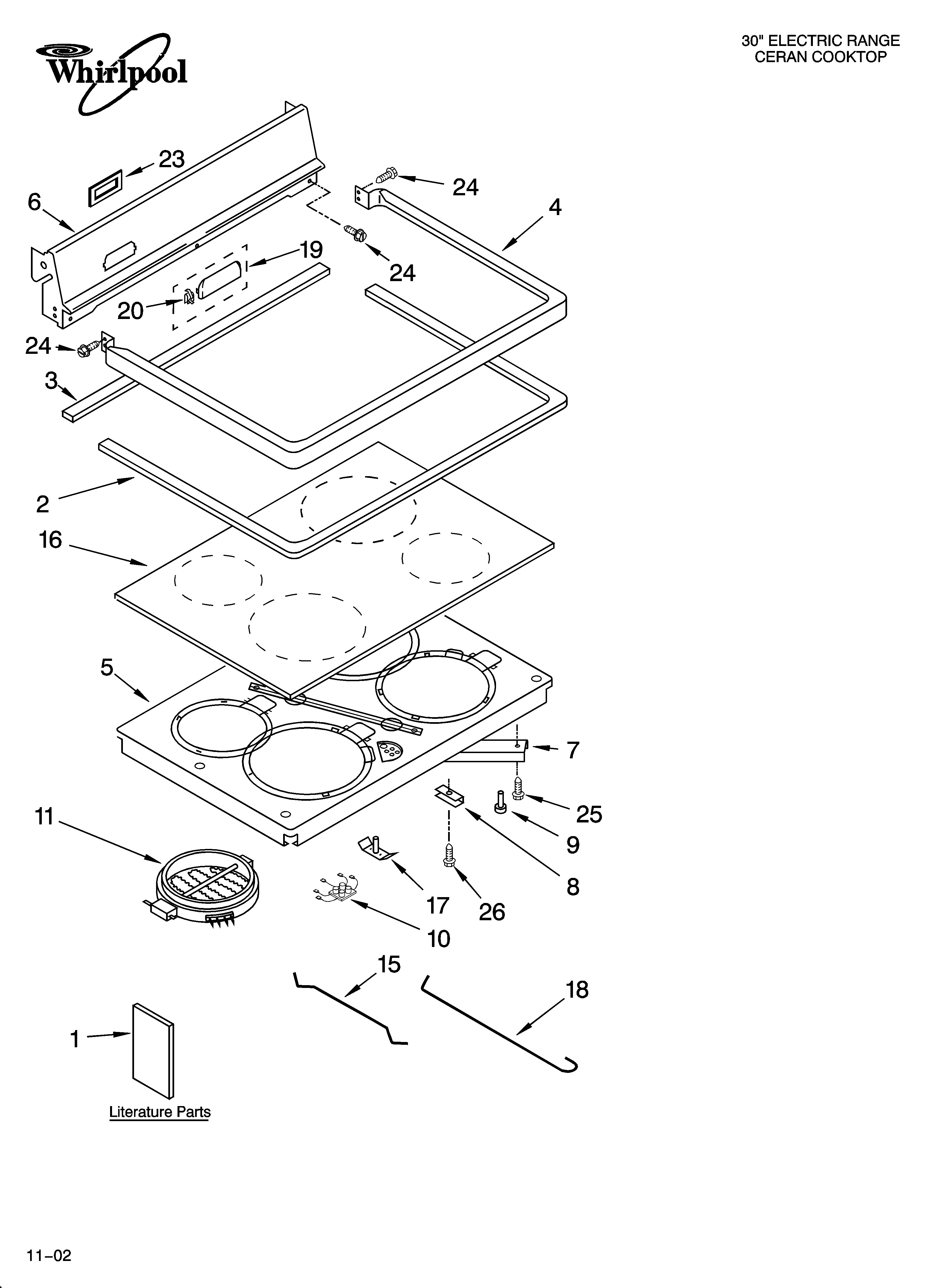 Whirlpool GLP84200 cooktop parts diagram