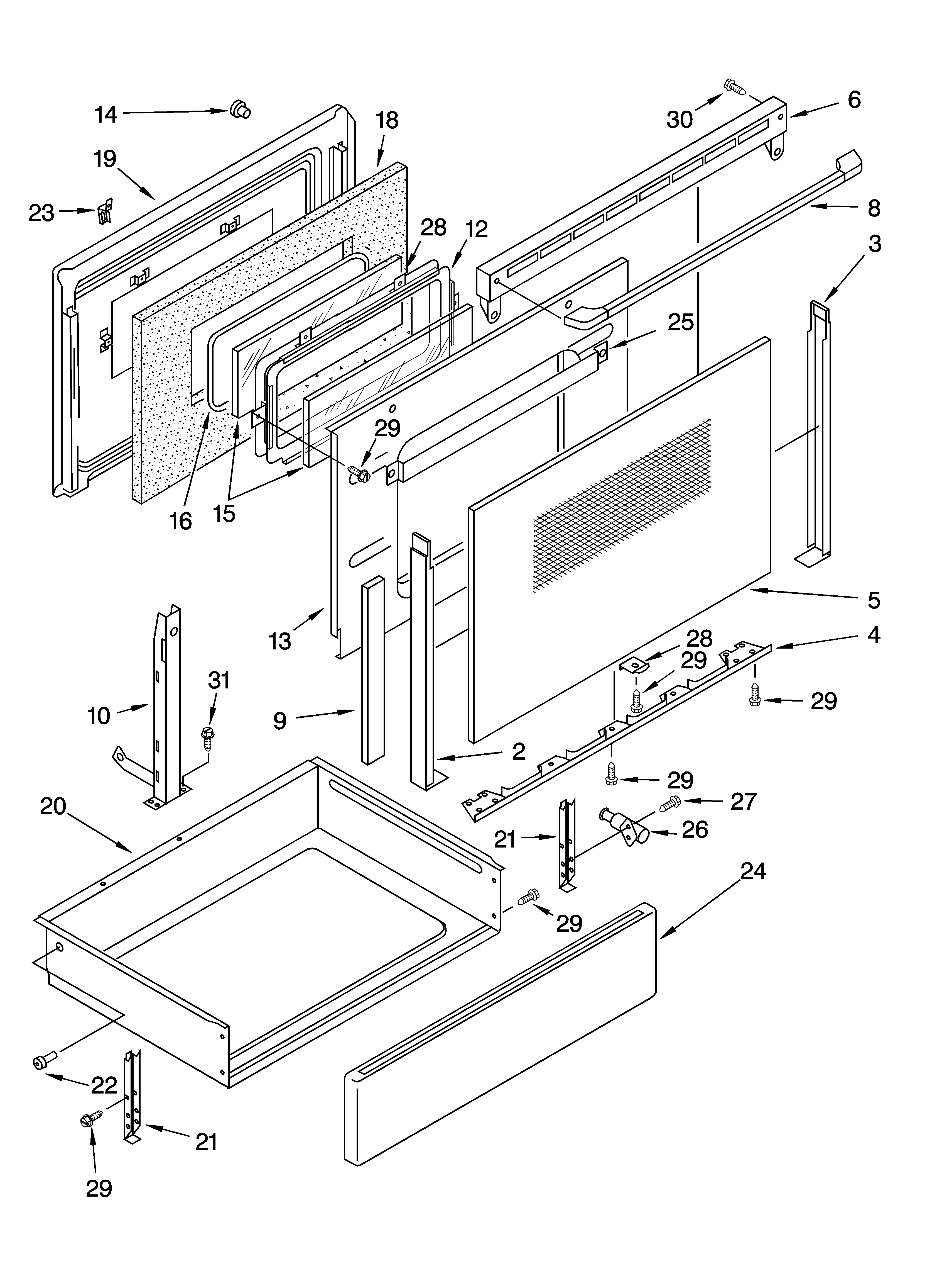 Whirlpool GLP84200 door and drawer parts diagram