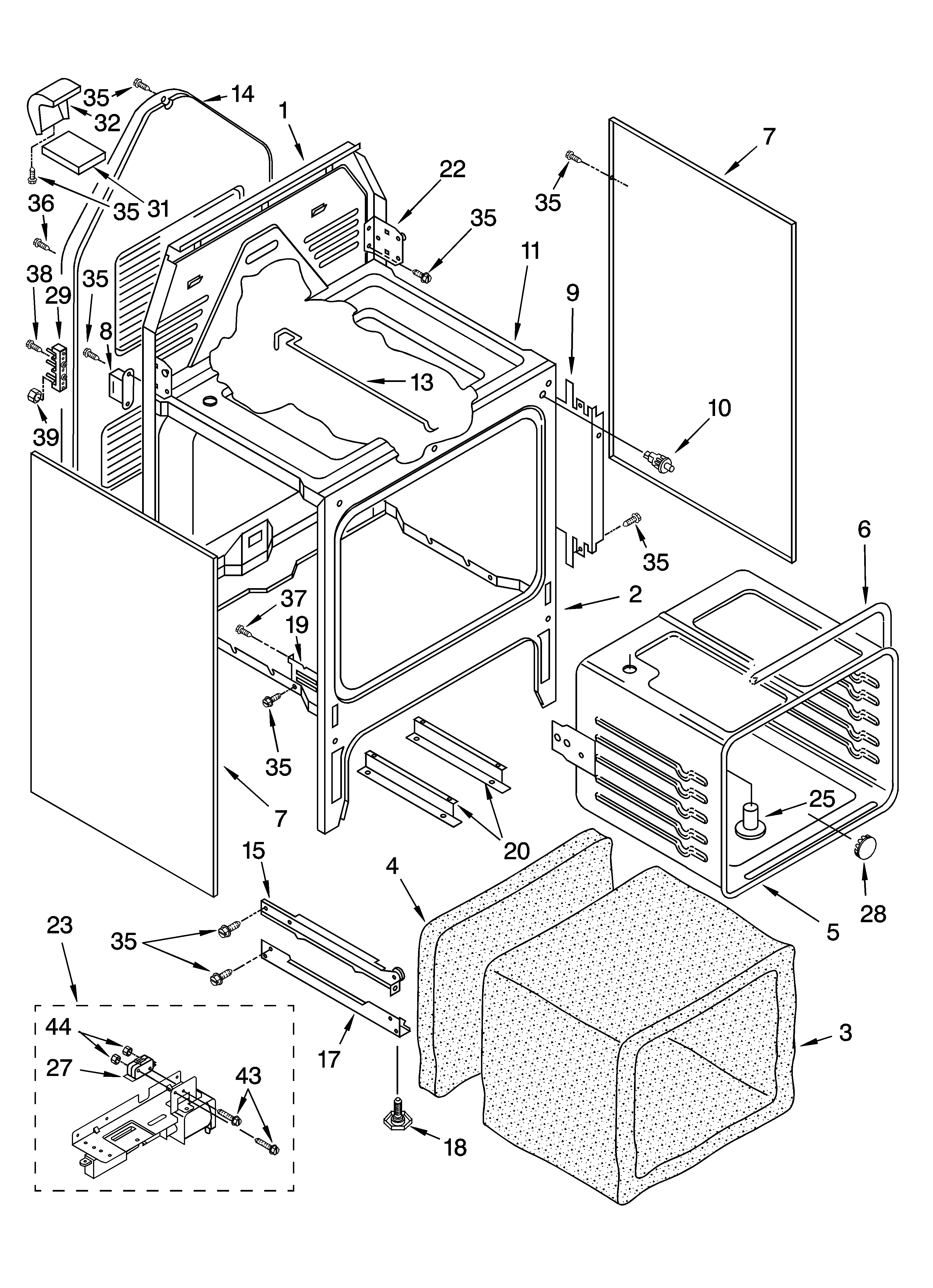 Whirlpool GLP85200 oven chassis parts diagram