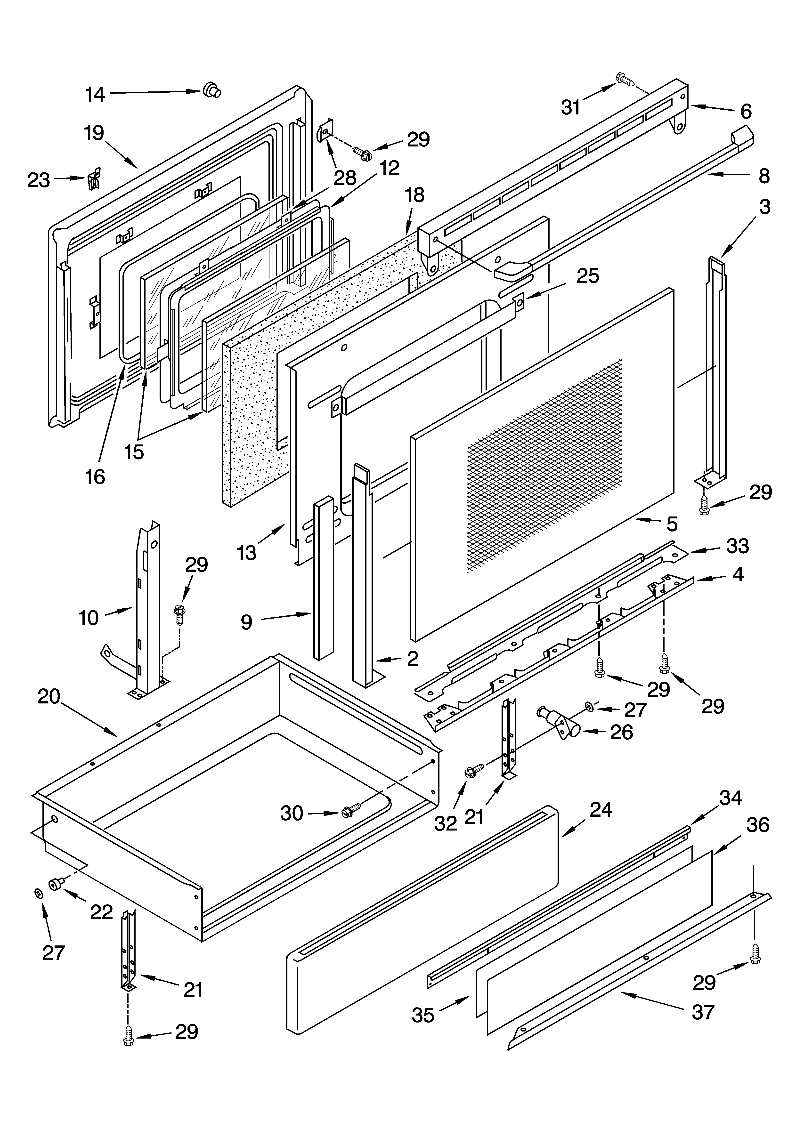 Whirlpool GLSP85900 door and drawer parts diagram