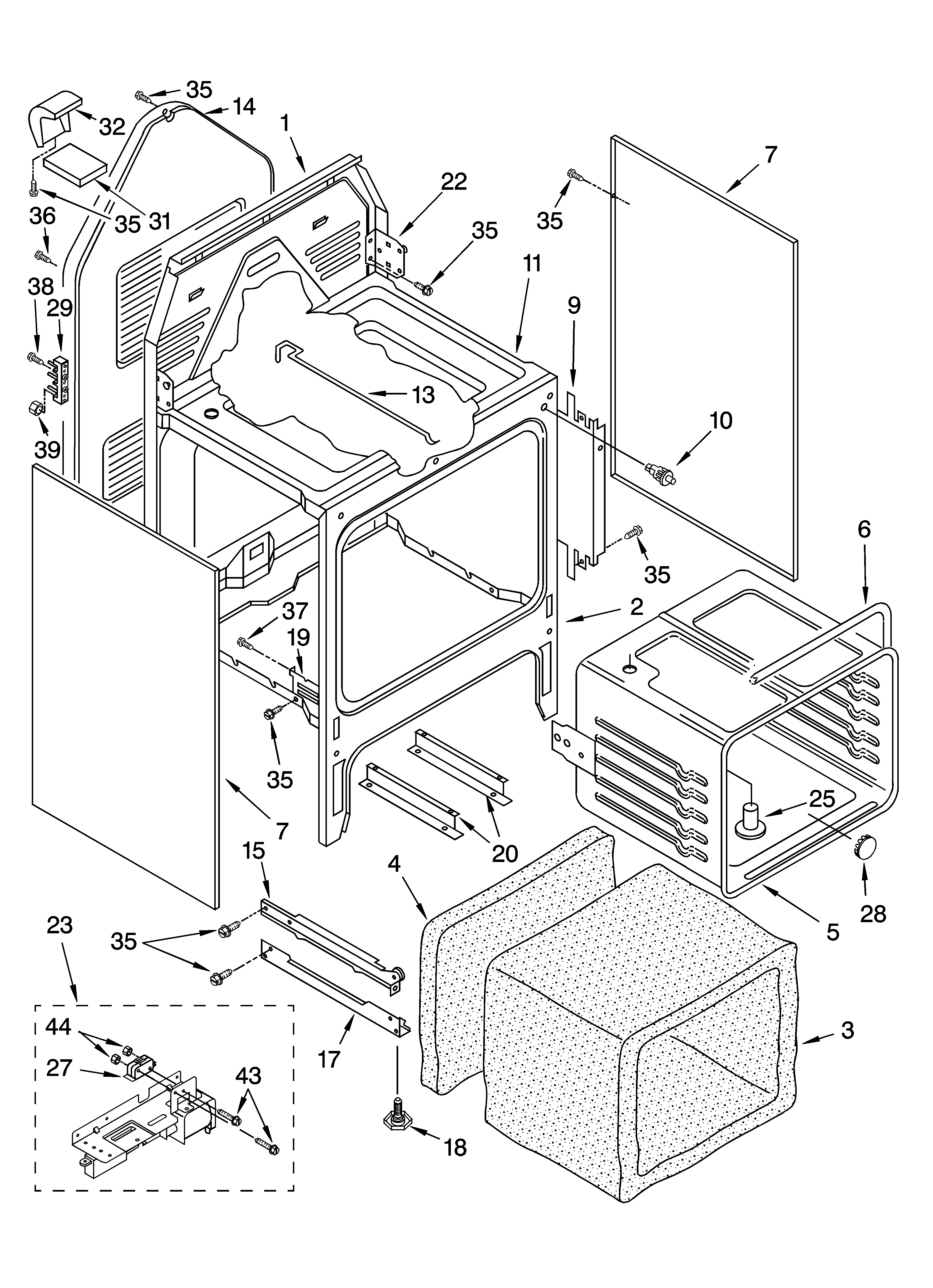 Whirlpool GLSP85900 oven chassis parts diagram