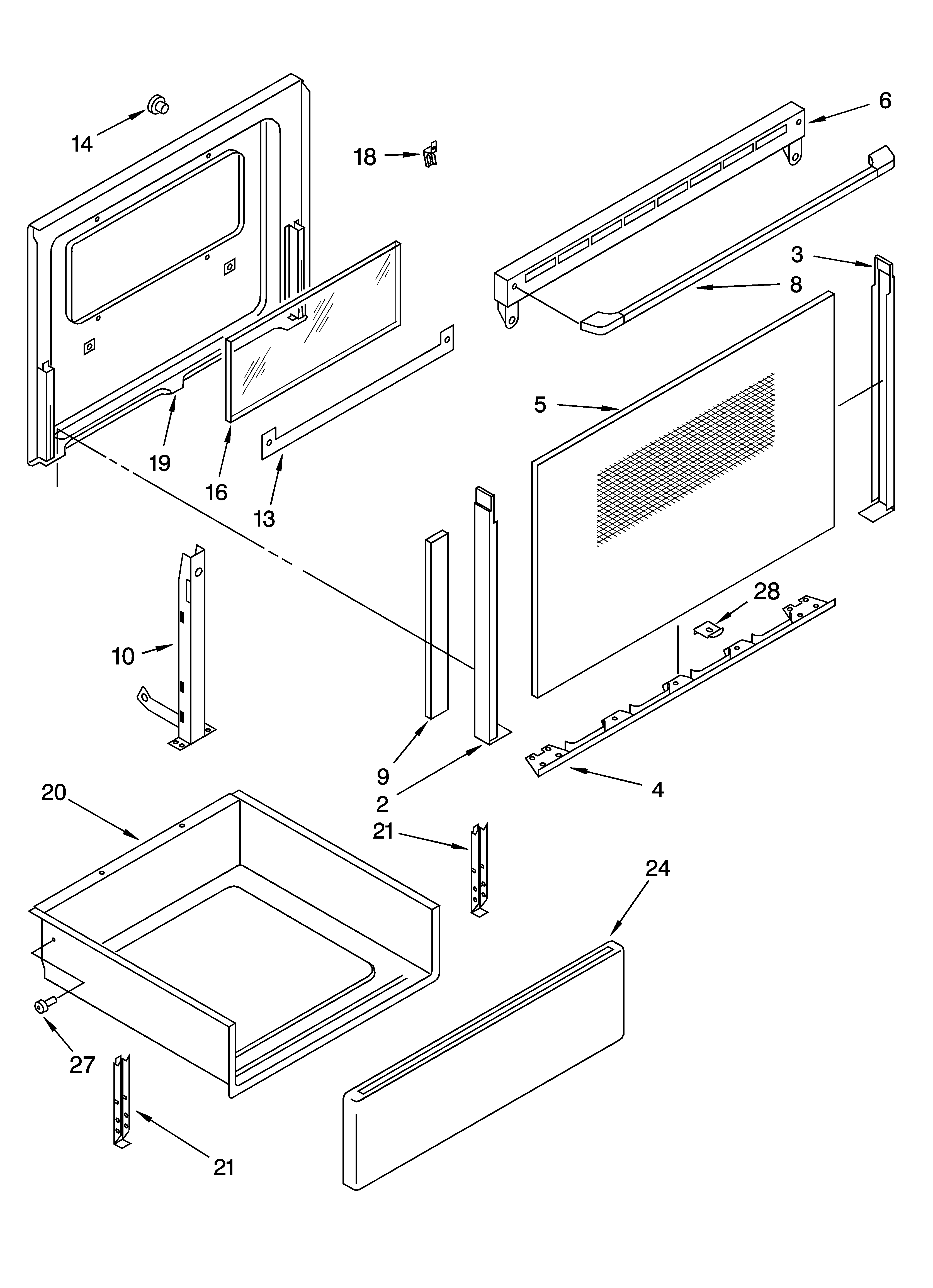 Inglis IKE33310 door and drawer parts diagram
