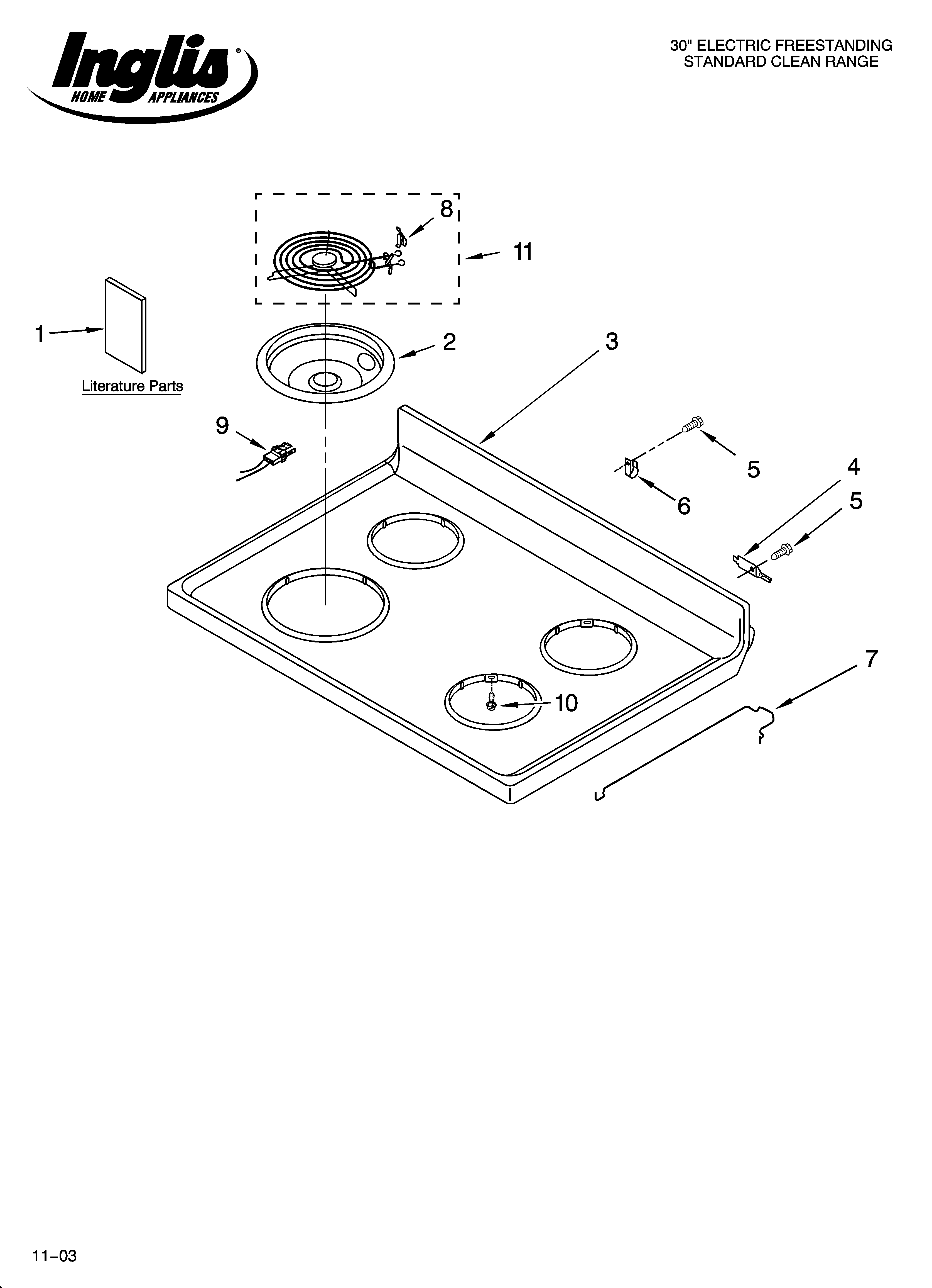 Inglis IME32300 cooktop parts diagram