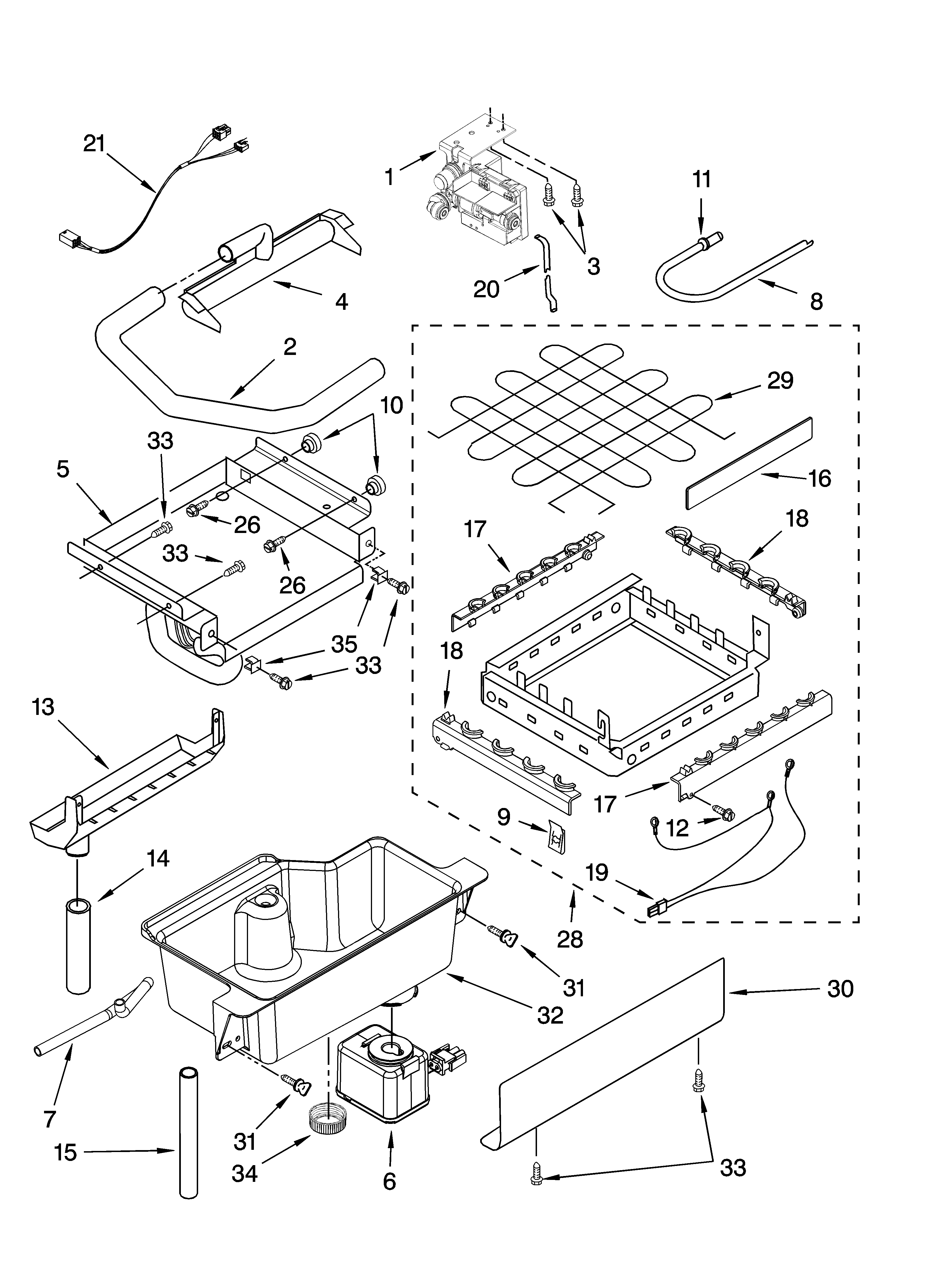 KitchenAid KUIC15NLTS0 evaporator, ice cutter grid and water parts diagram