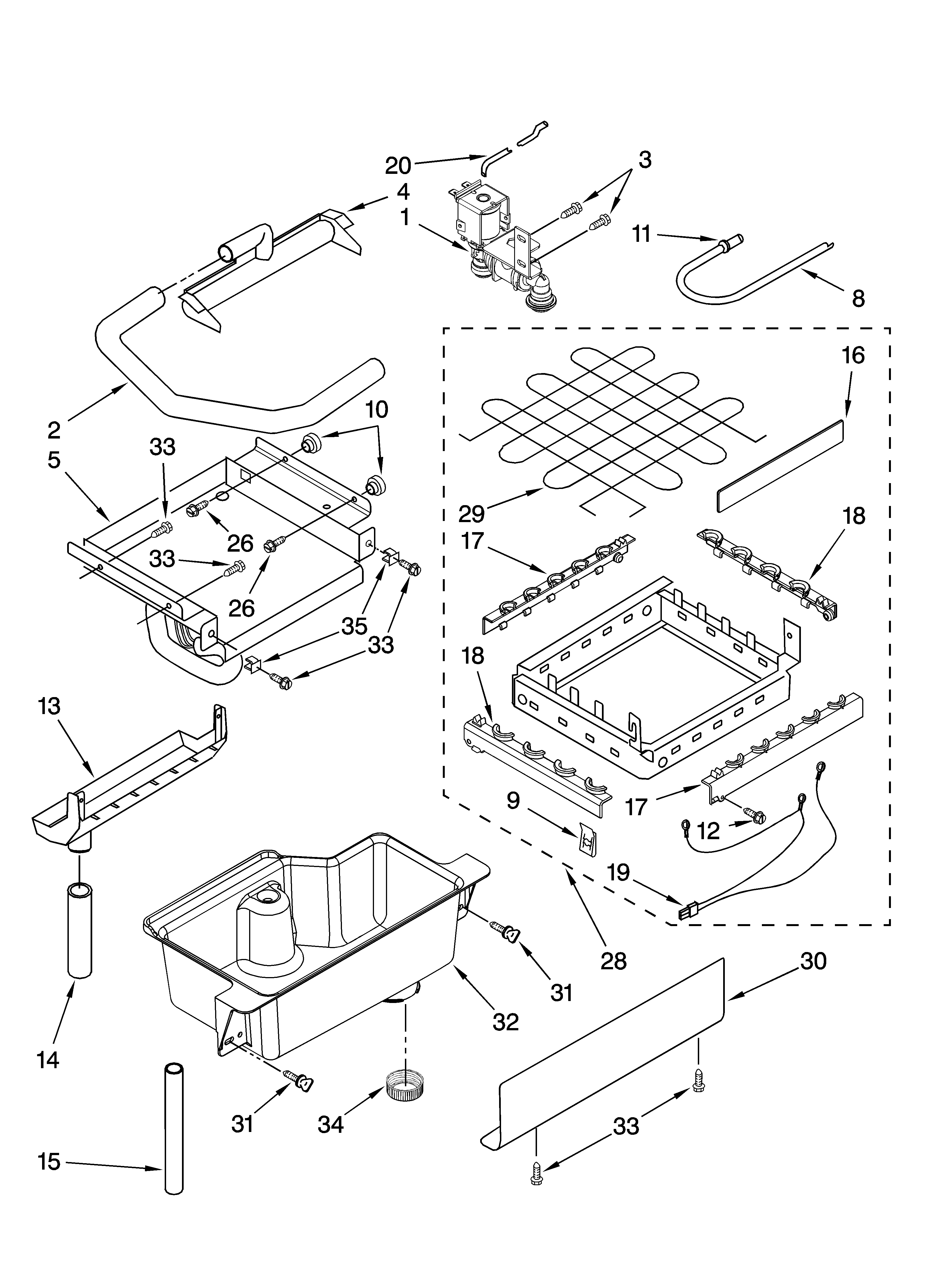 KitchenAid KUIC15NRSS0 evaporator, ice cutter grid and water parts diagram