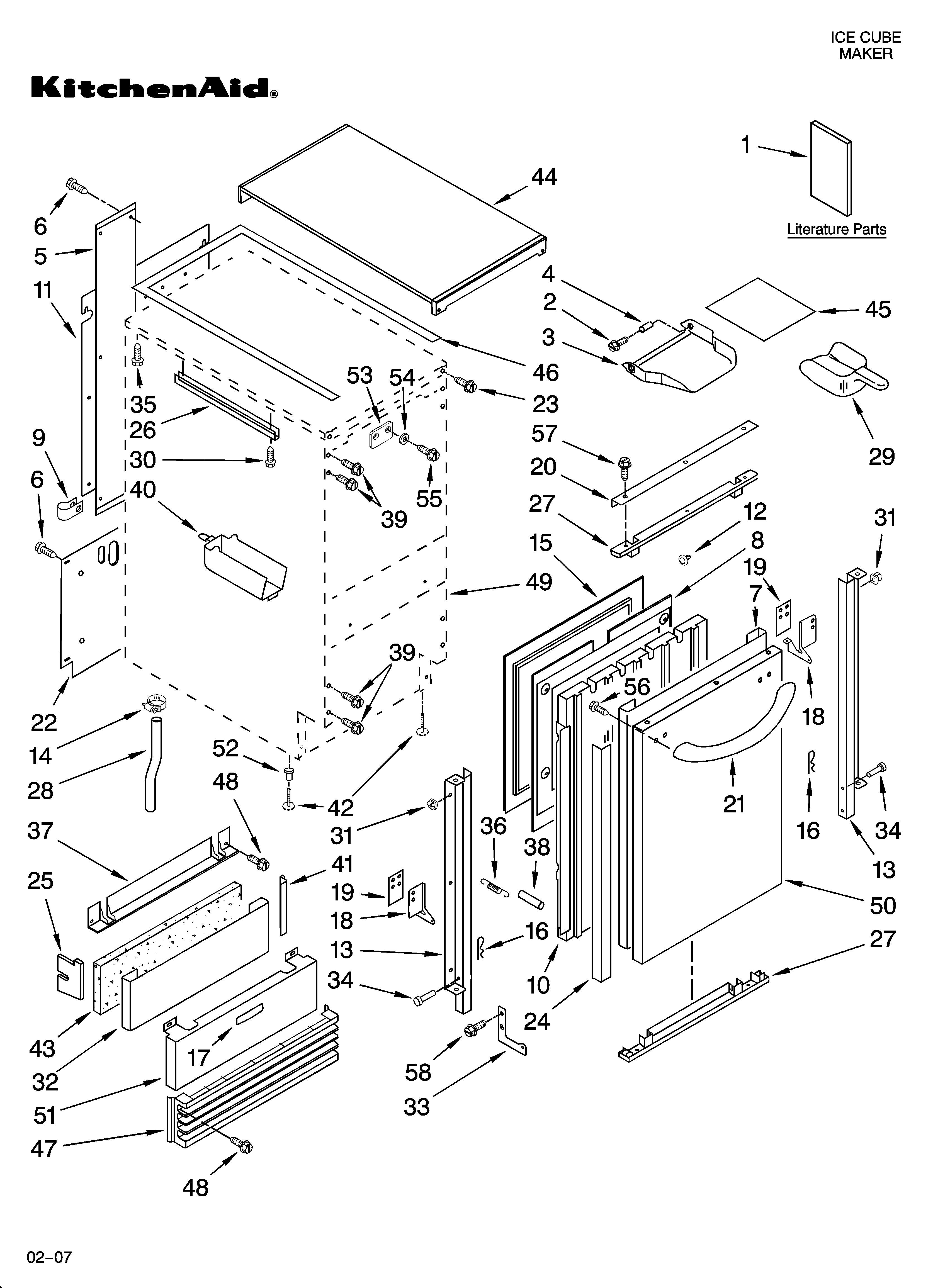 KitchenAid KUIC18NNSS0 cabinet liner and door parts diagram