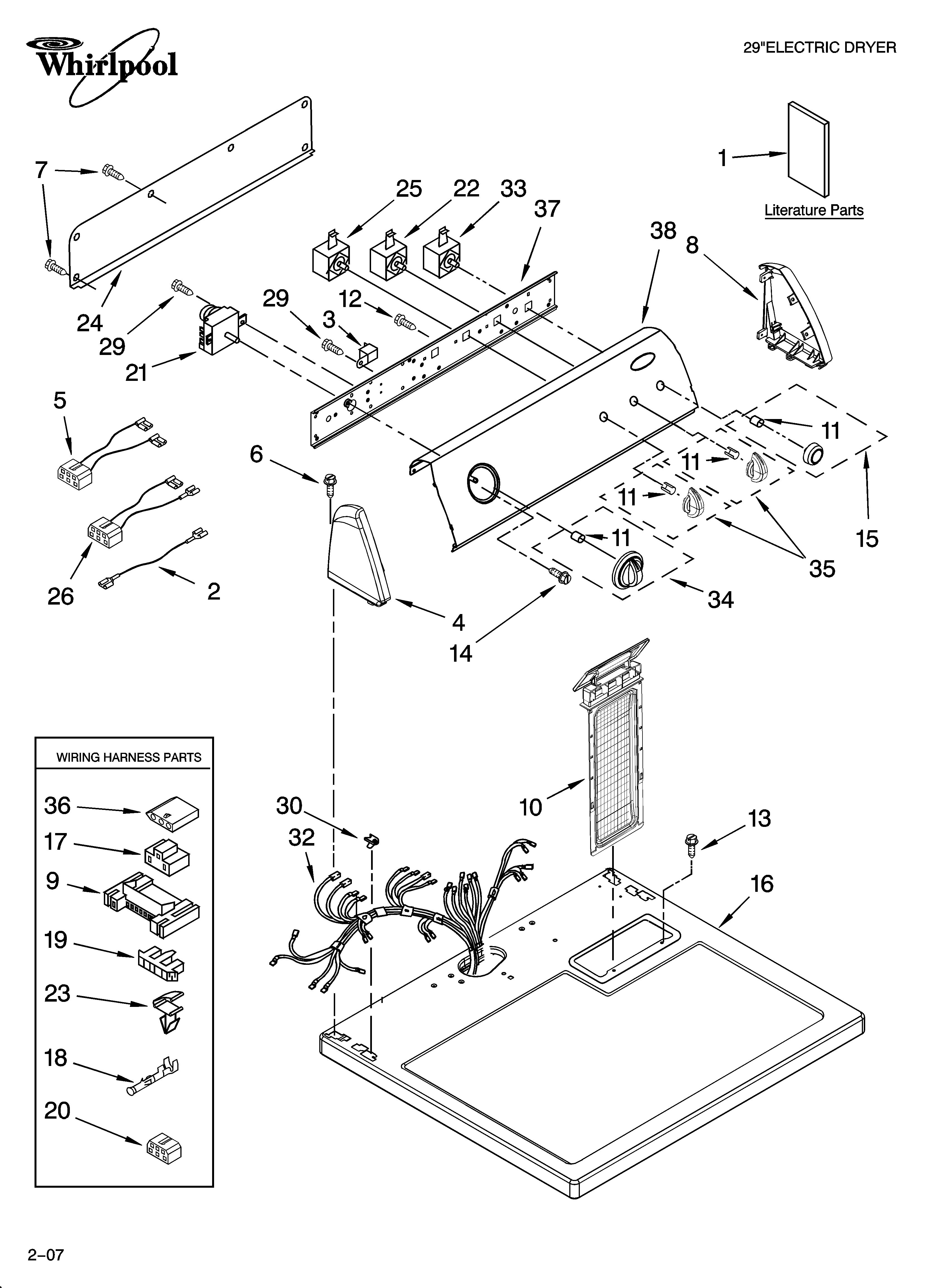 Whirlpool WED5520SQ0 top and console parts diagram
