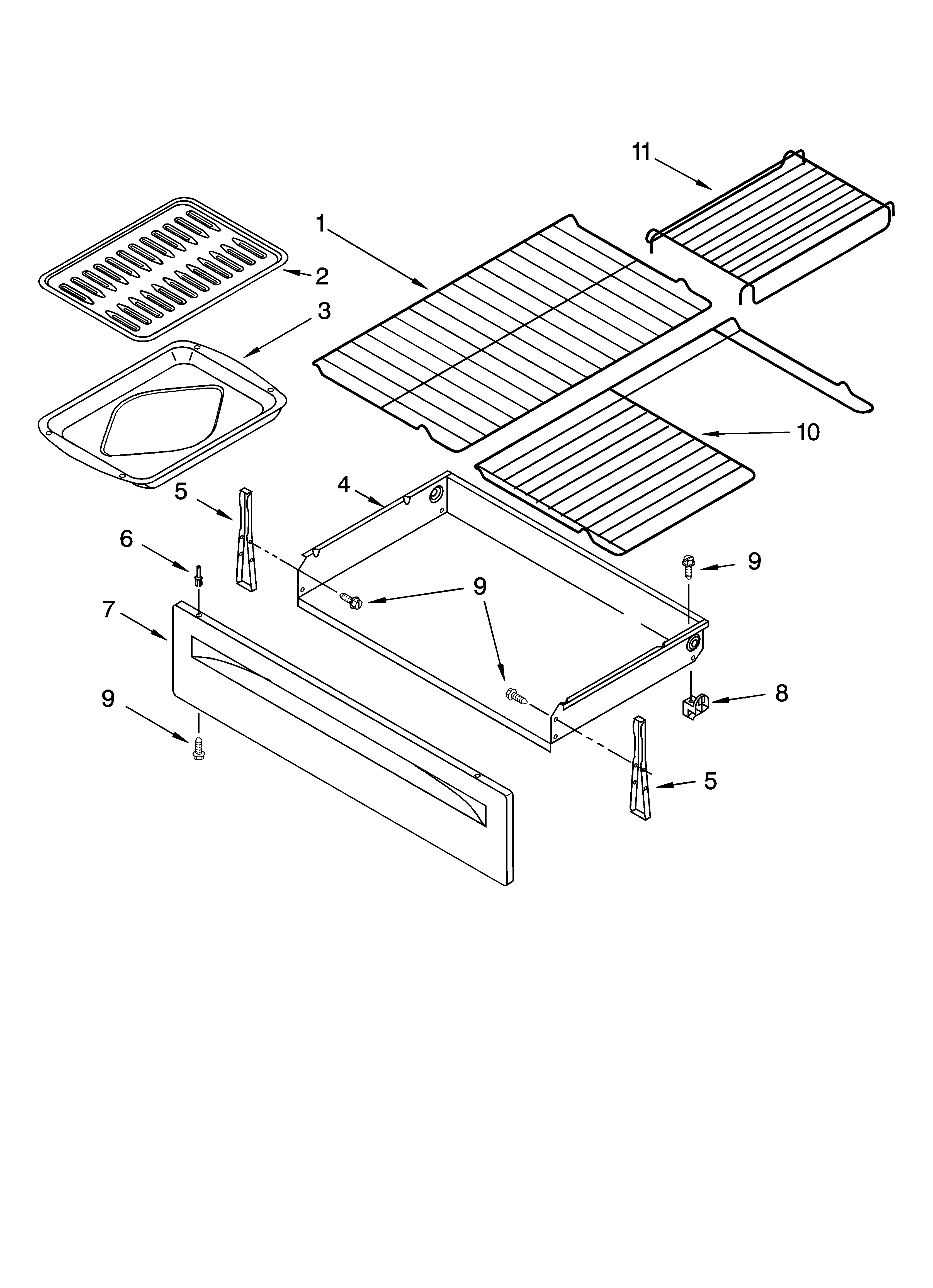 Whirlpool WERP3200PQ0 drawer & broiler parts diagram