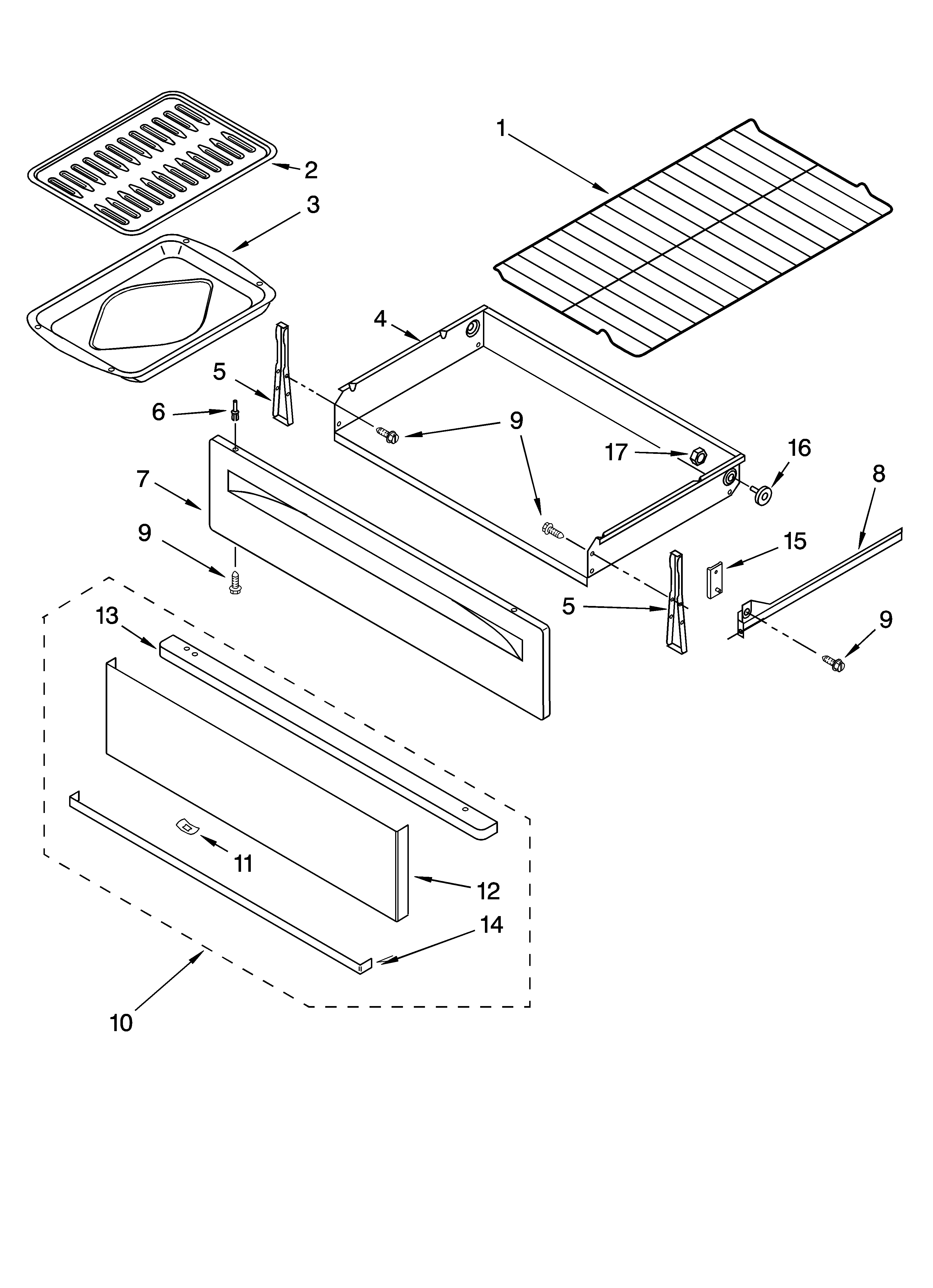 Whirlpool WERP4110PQ0 drawer & broiler parts diagram
