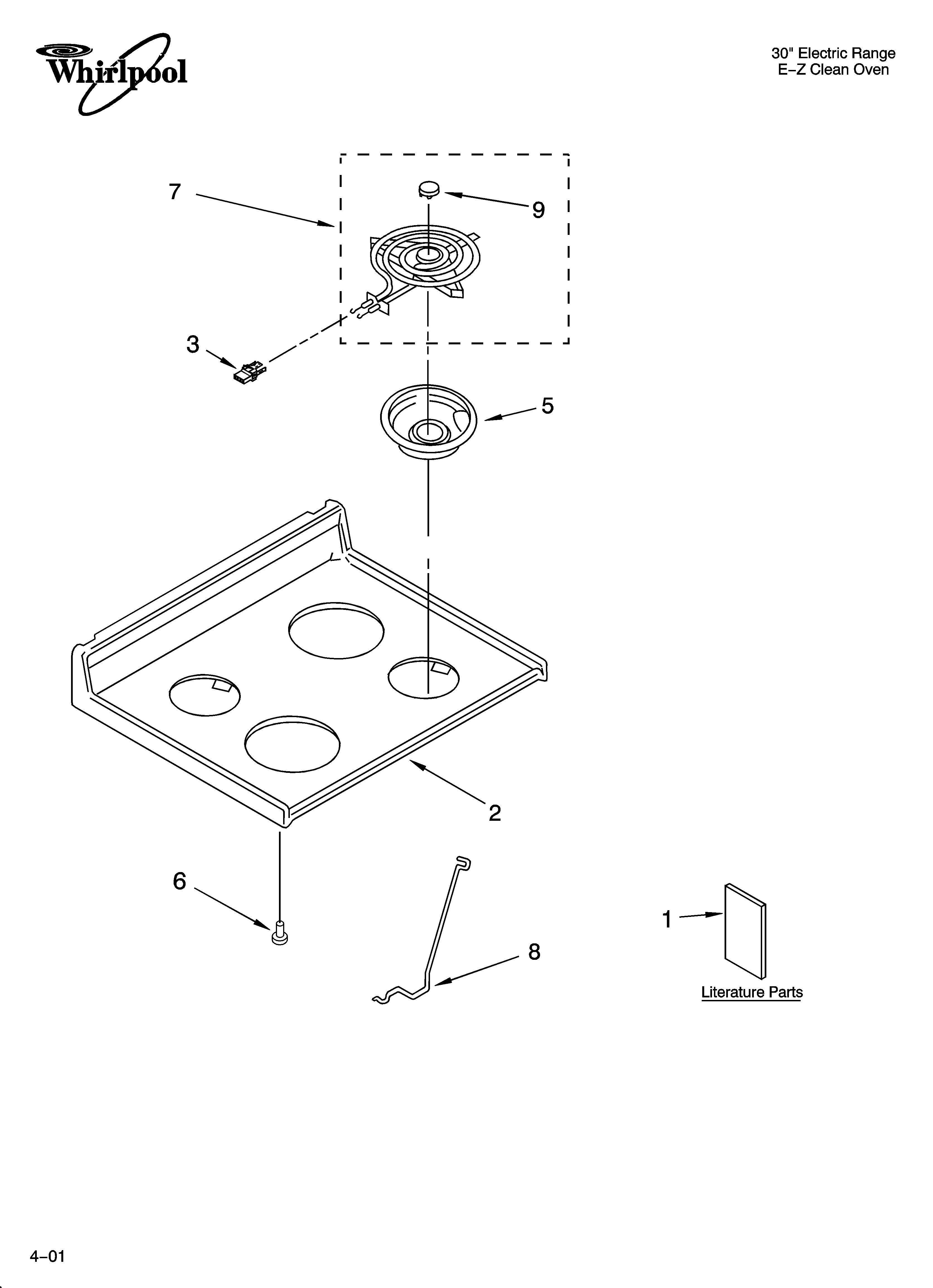 Whirlpool WGE34304 cooktop parts diagram