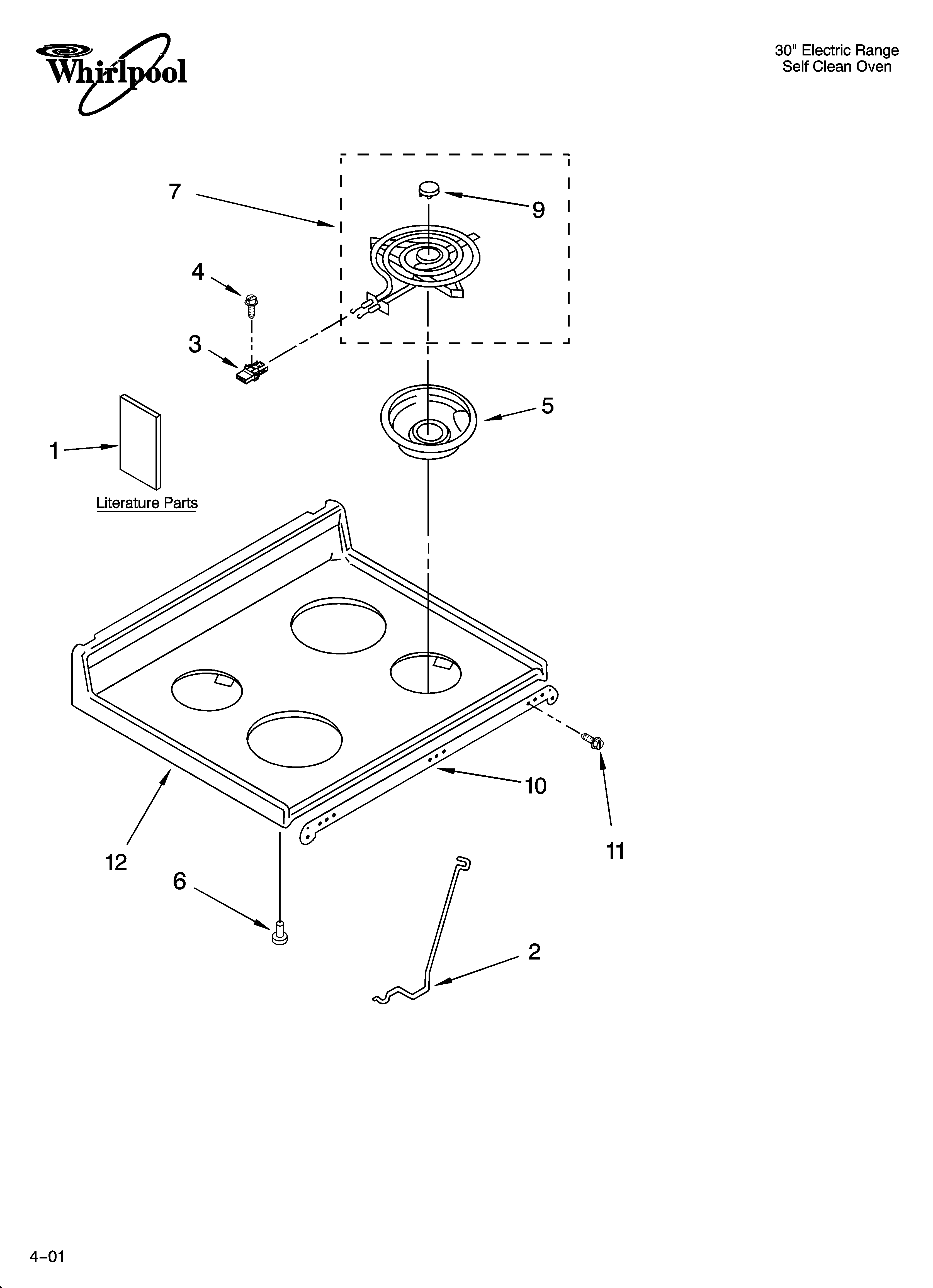 Whirlpool WGP34805 cooktop parts diagram