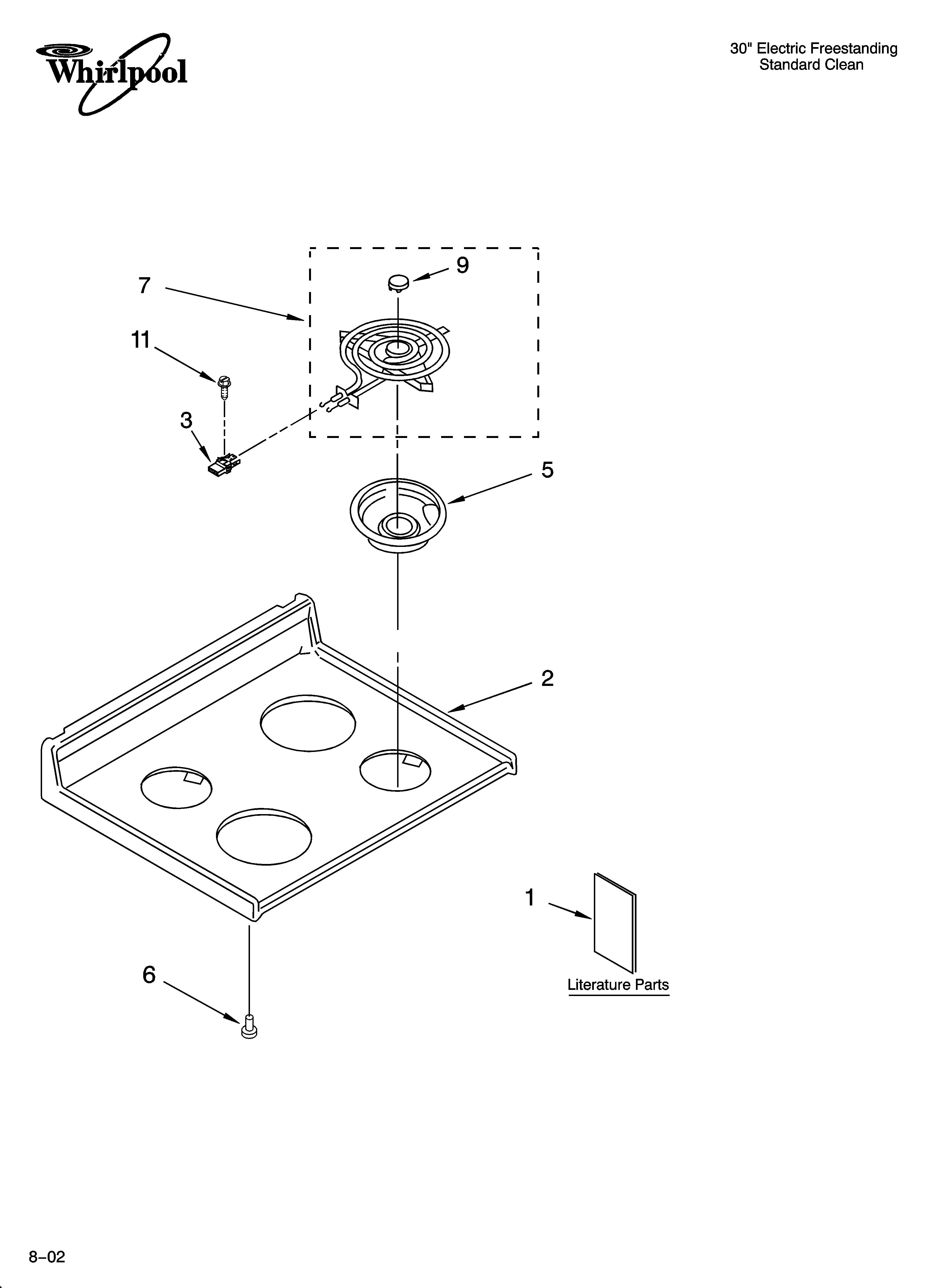 Whirlpool WLE30300 cooktop parts diagram