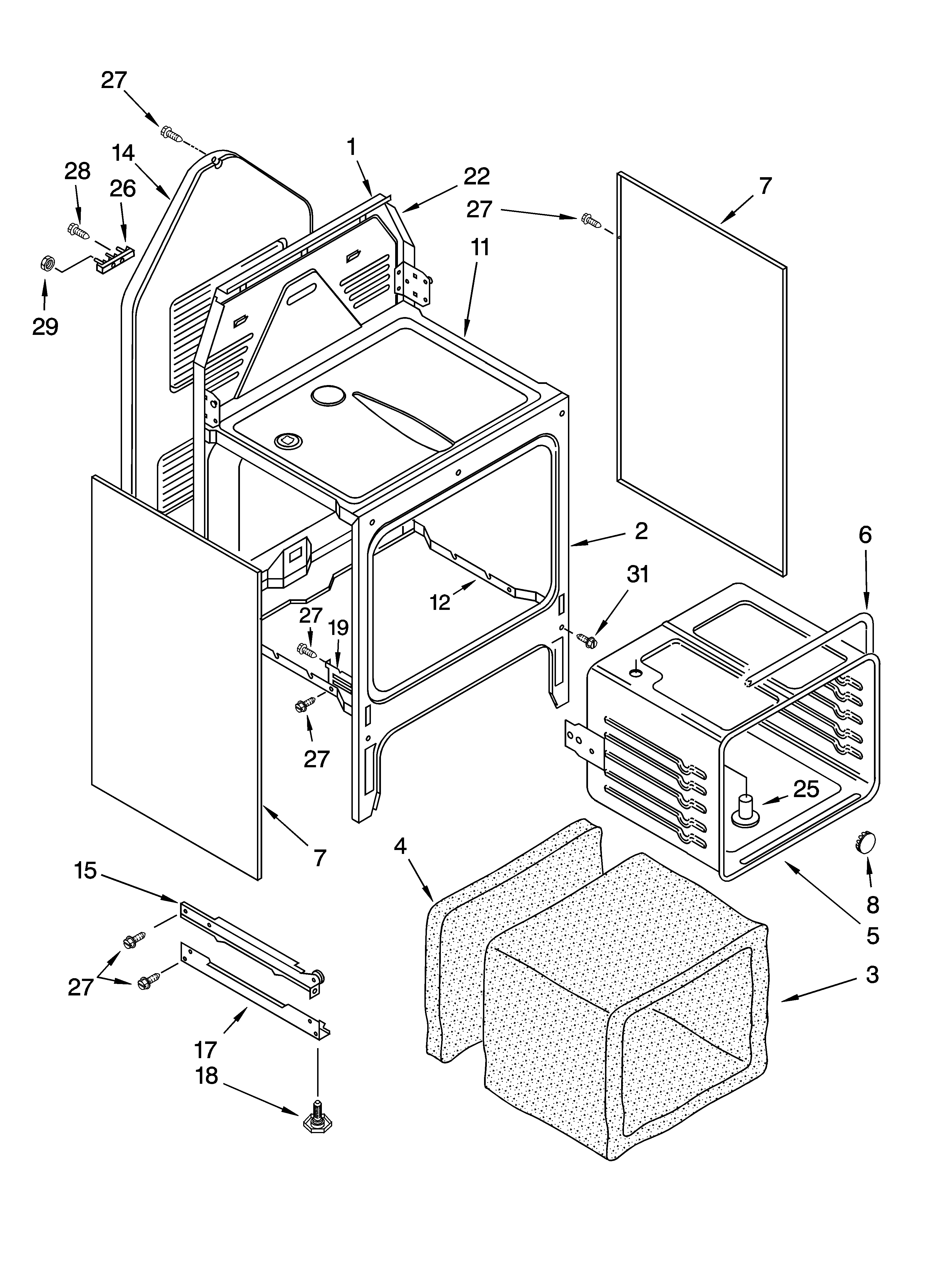 Whirlpool WLE30300 oven chassis parts diagram