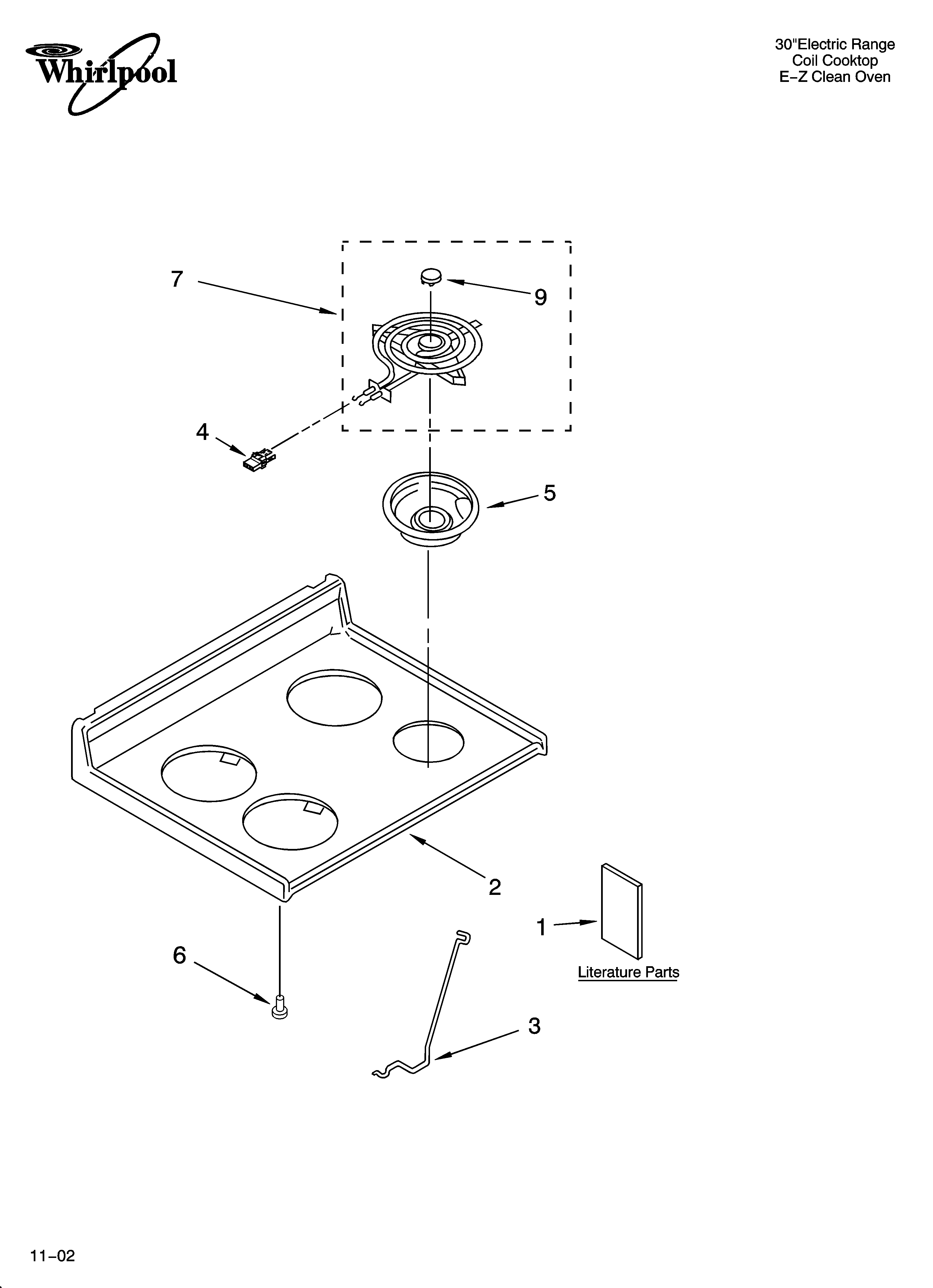 Whirlpool WLE32300 cooktop parts diagram
