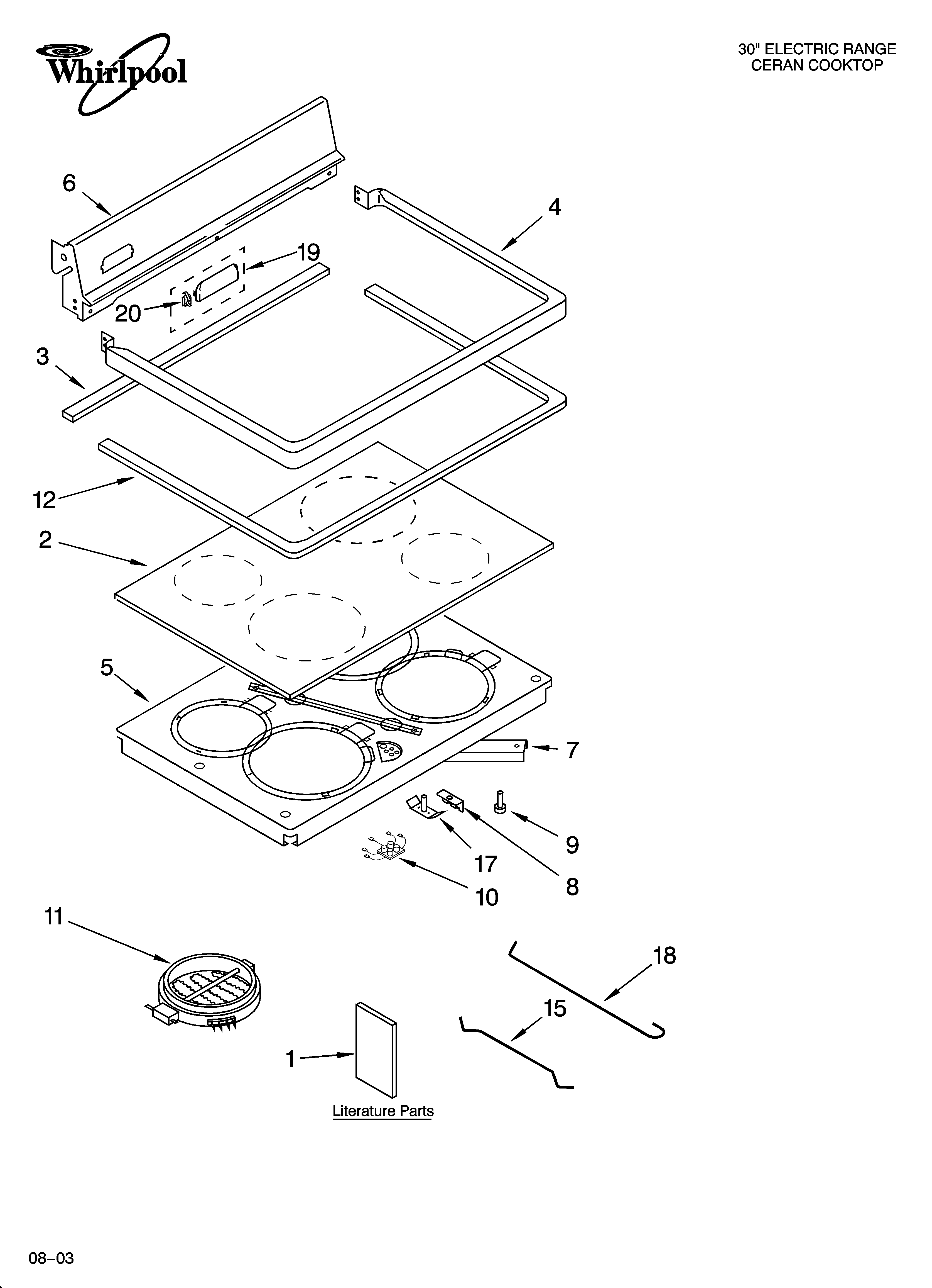Whirlpool WLE83300 cooktop parts diagram