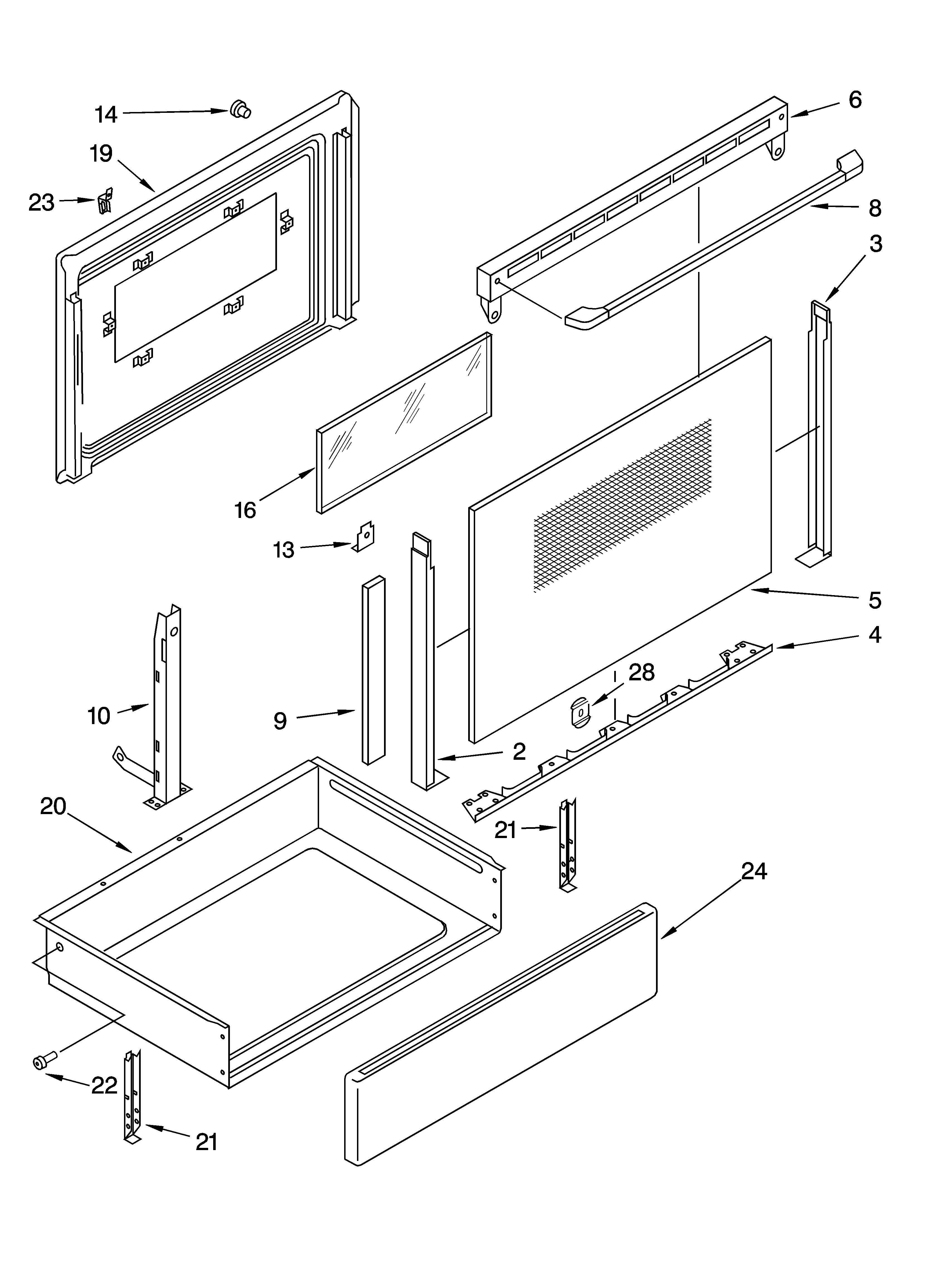 Whirlpool WLE83300 door and drawer parts diagram