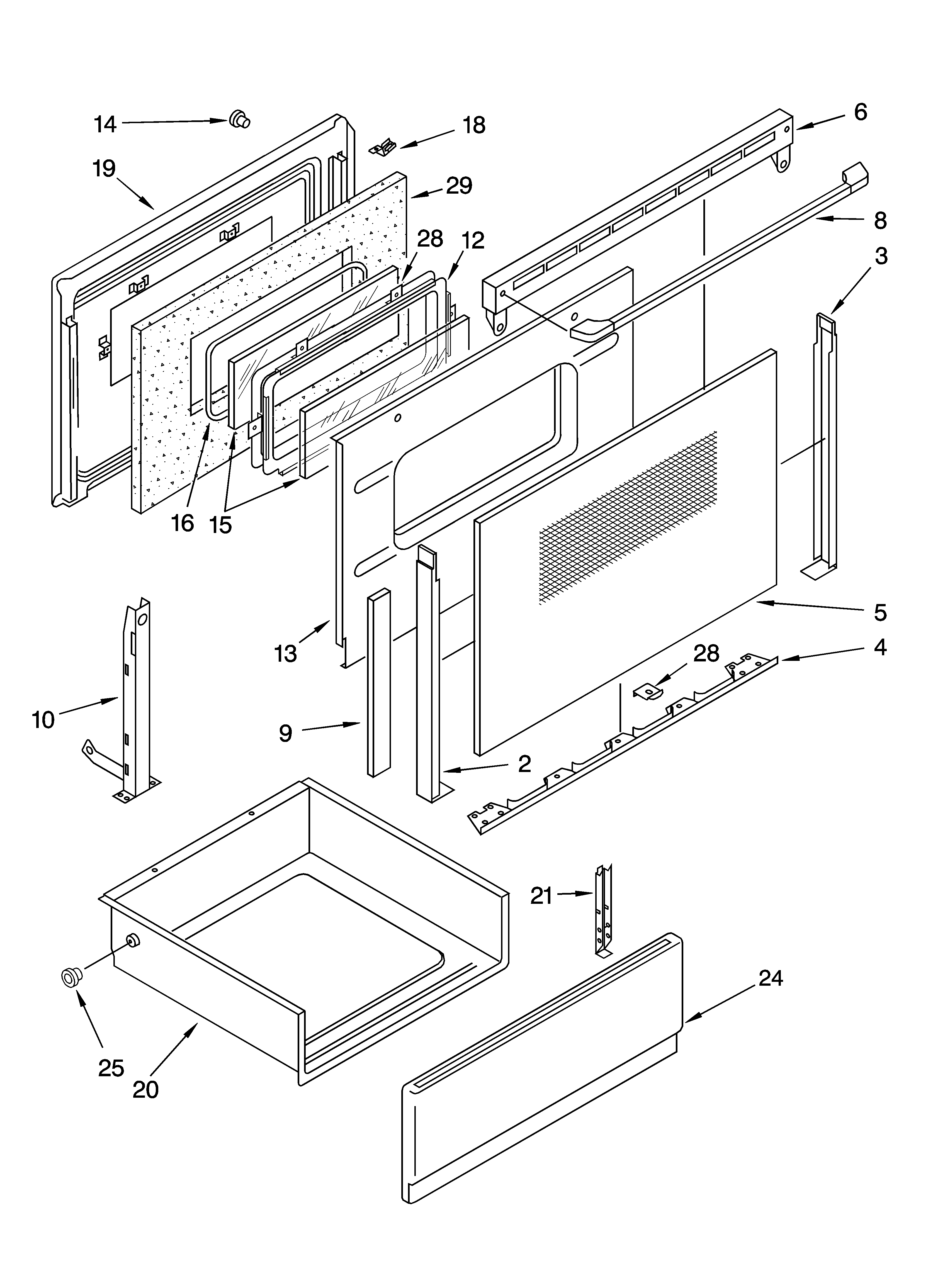 Whirlpool WLP30800 door and drawer parts diagram