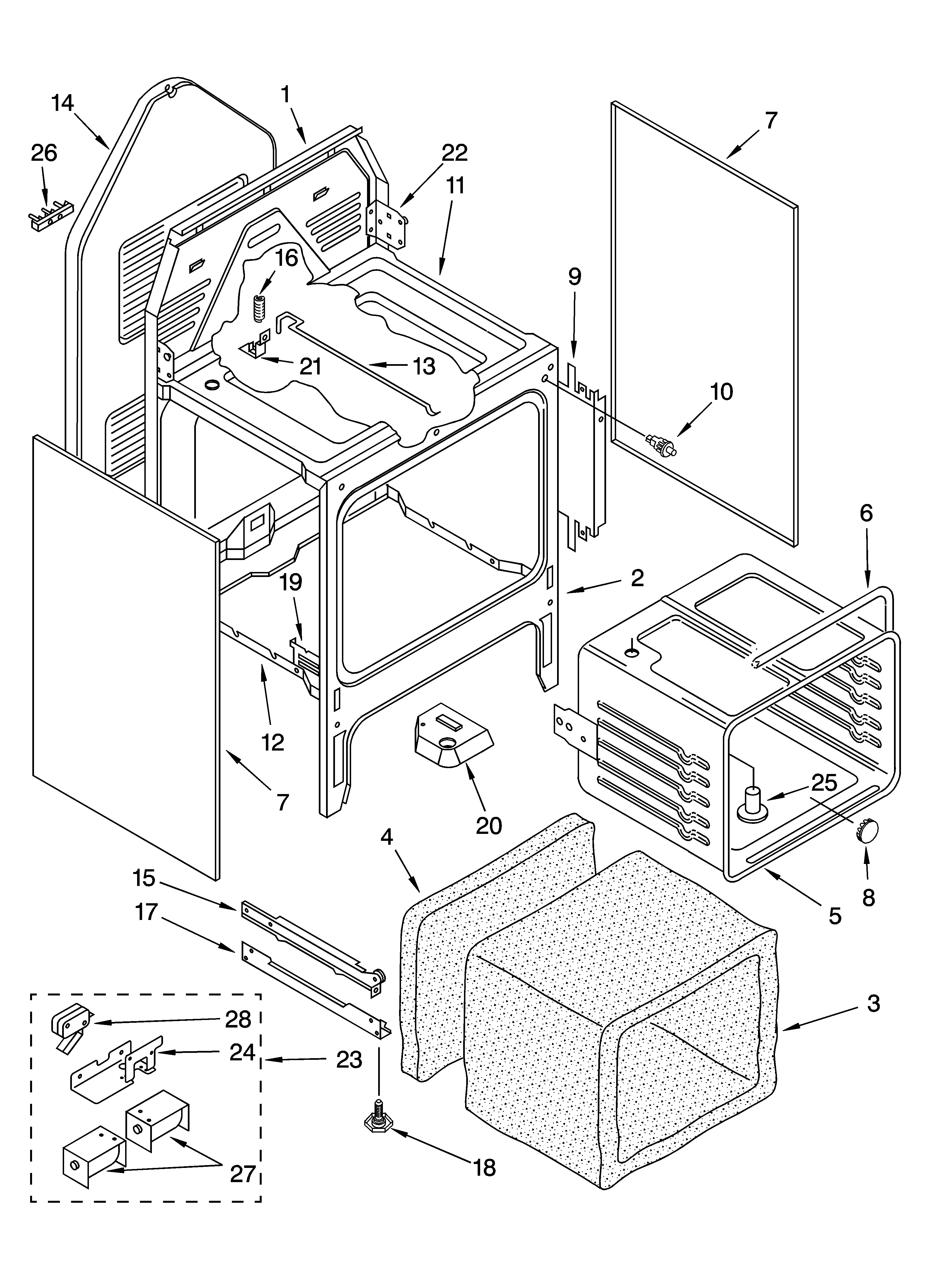 Whirlpool WLP30800 oven chassis parts diagram