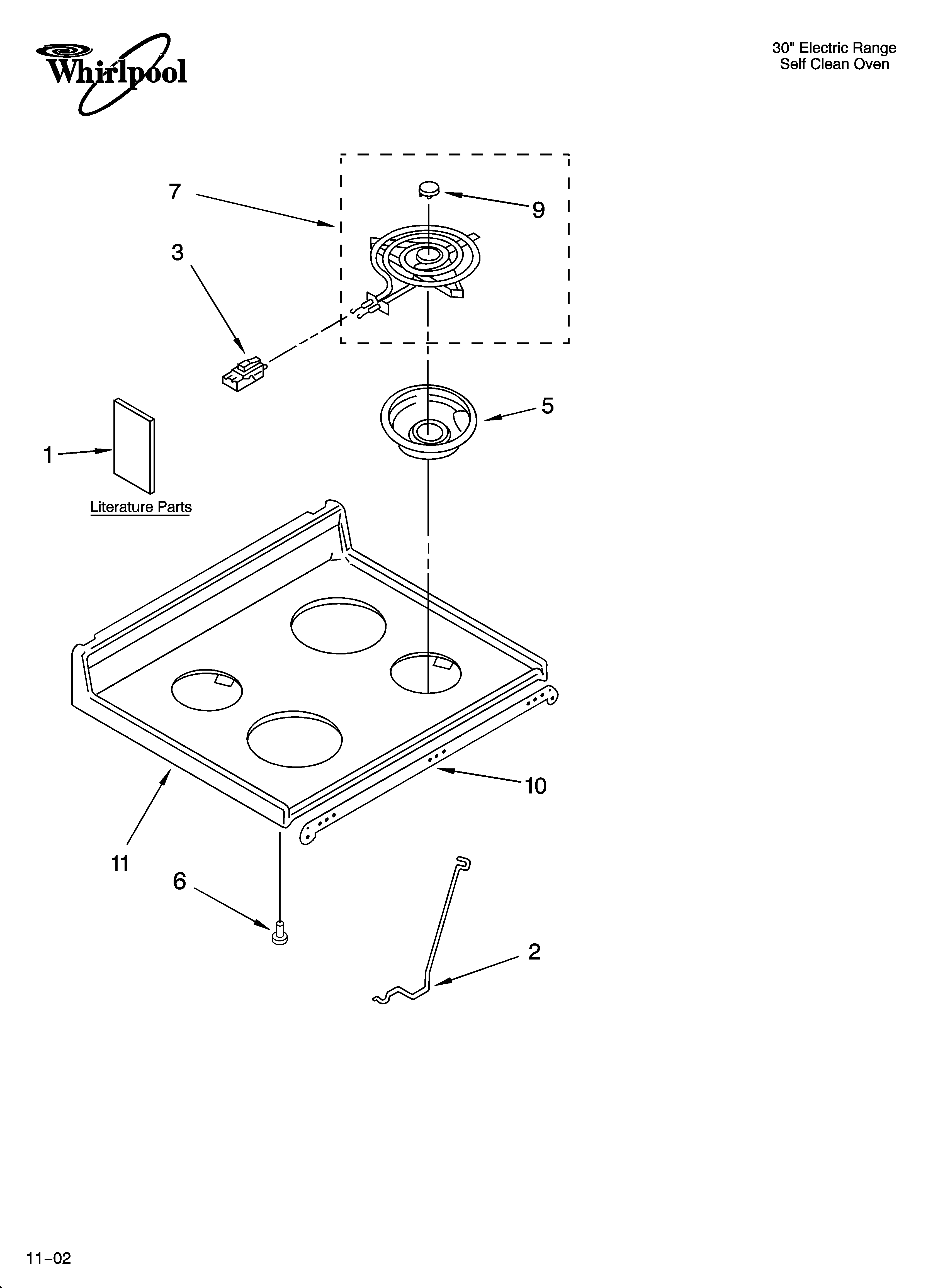 Whirlpool WLP32800 cooktop parts diagram