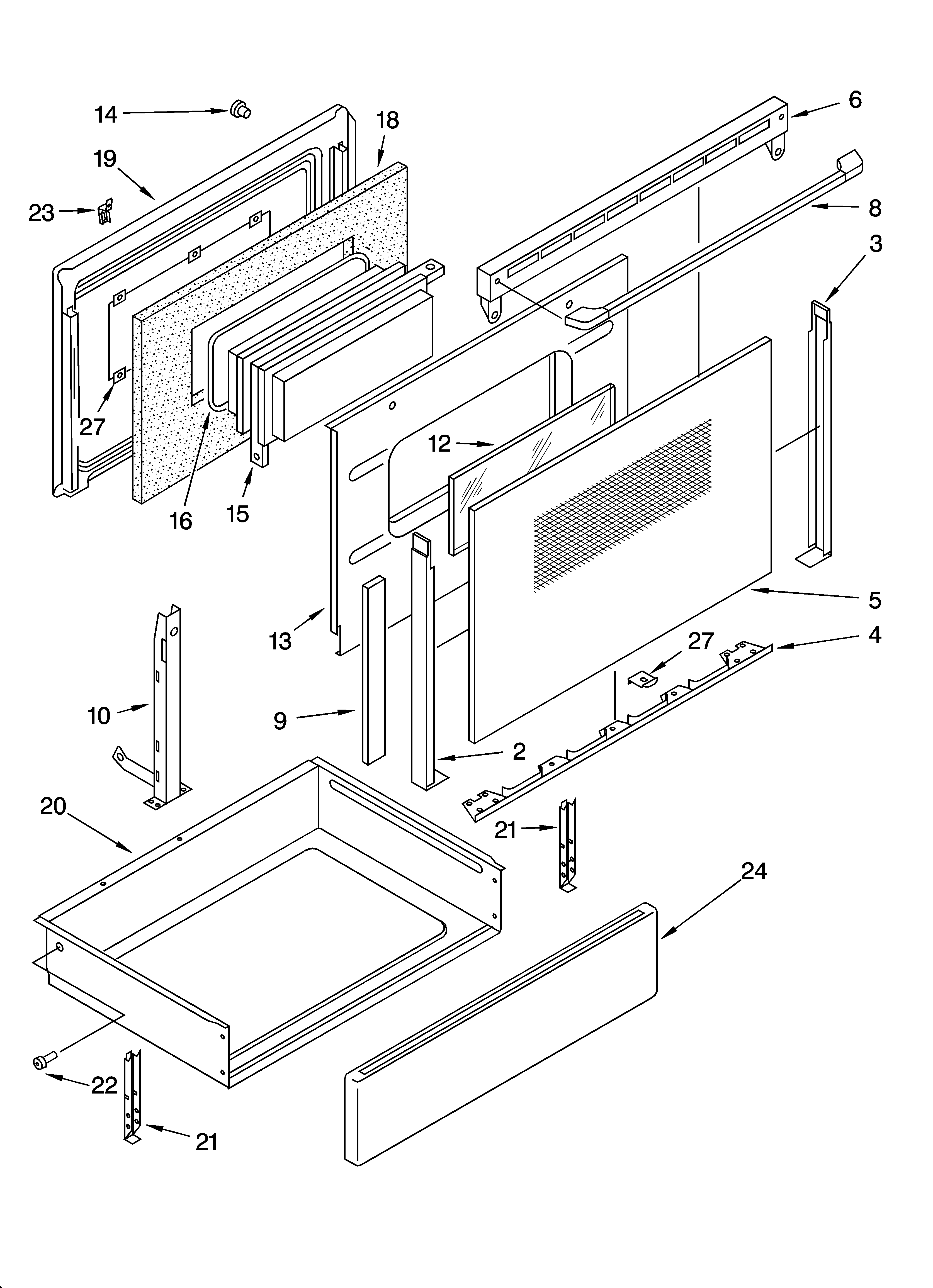 Whirlpool WLP32800 door and drawer parts diagram