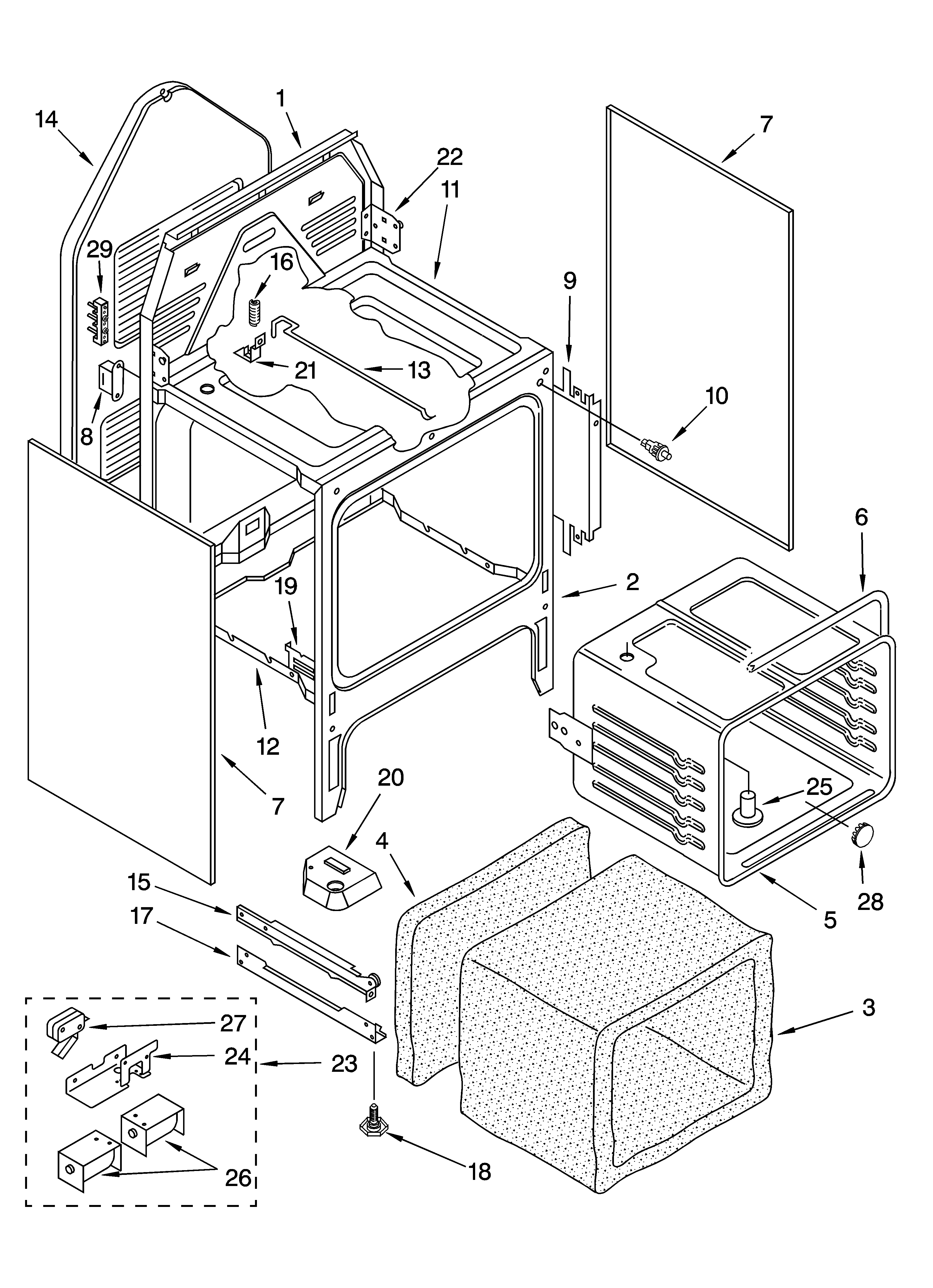 Whirlpool WLP32800 oven chassis parts diagram
