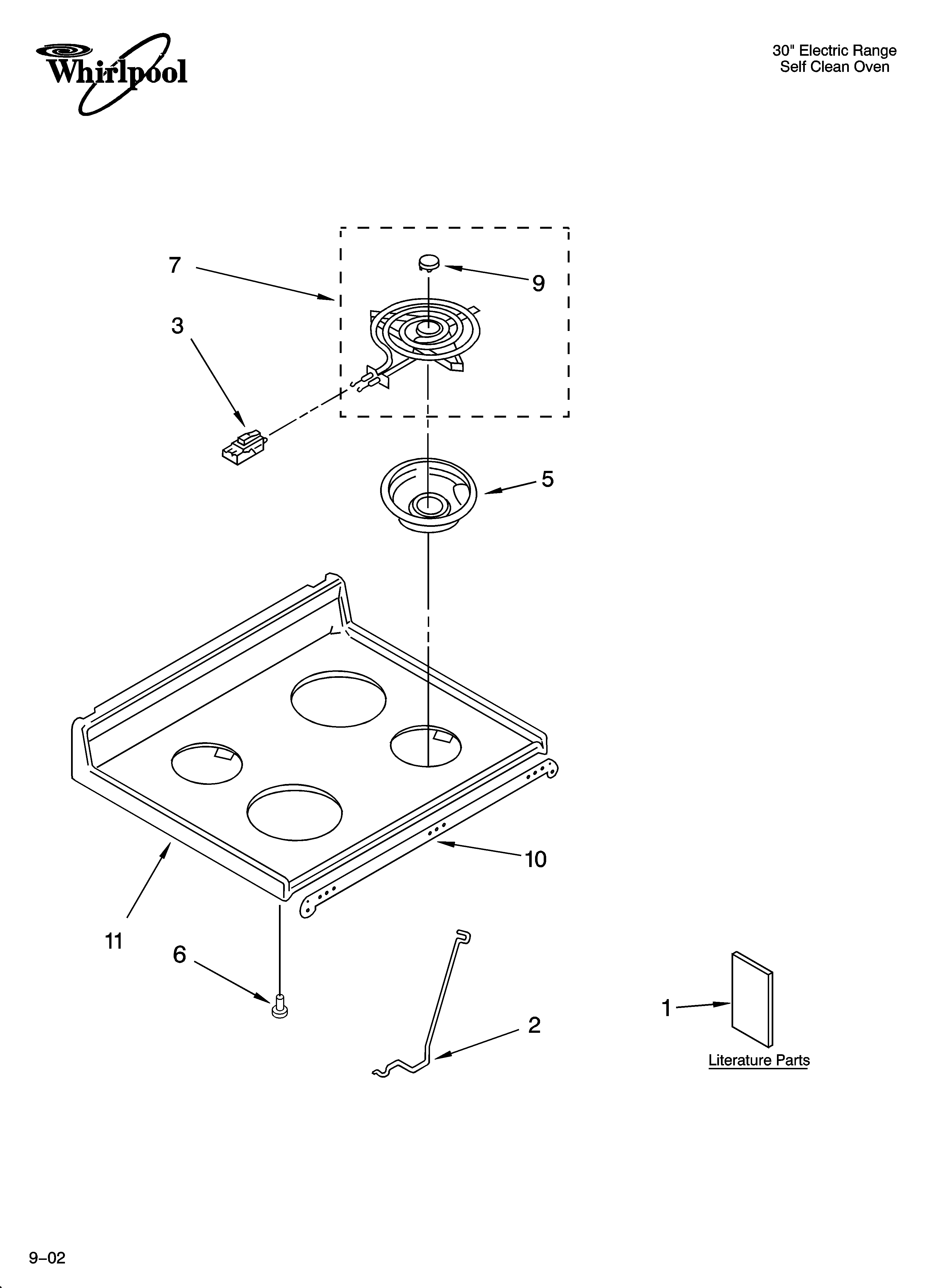 Whirlpool WLP32810 cooktop parts diagram