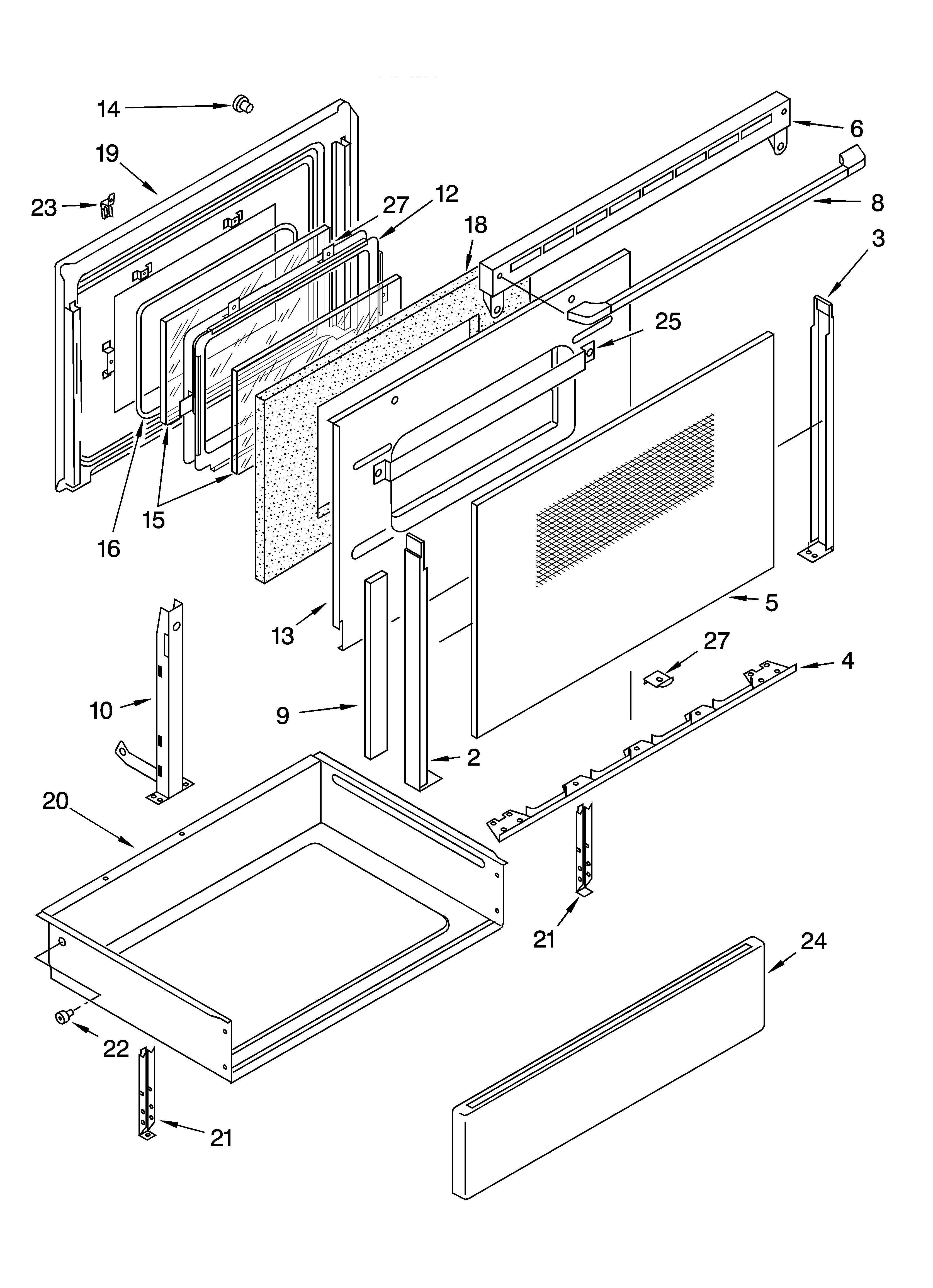 Whirlpool WLP32810 door and drawer parts diagram