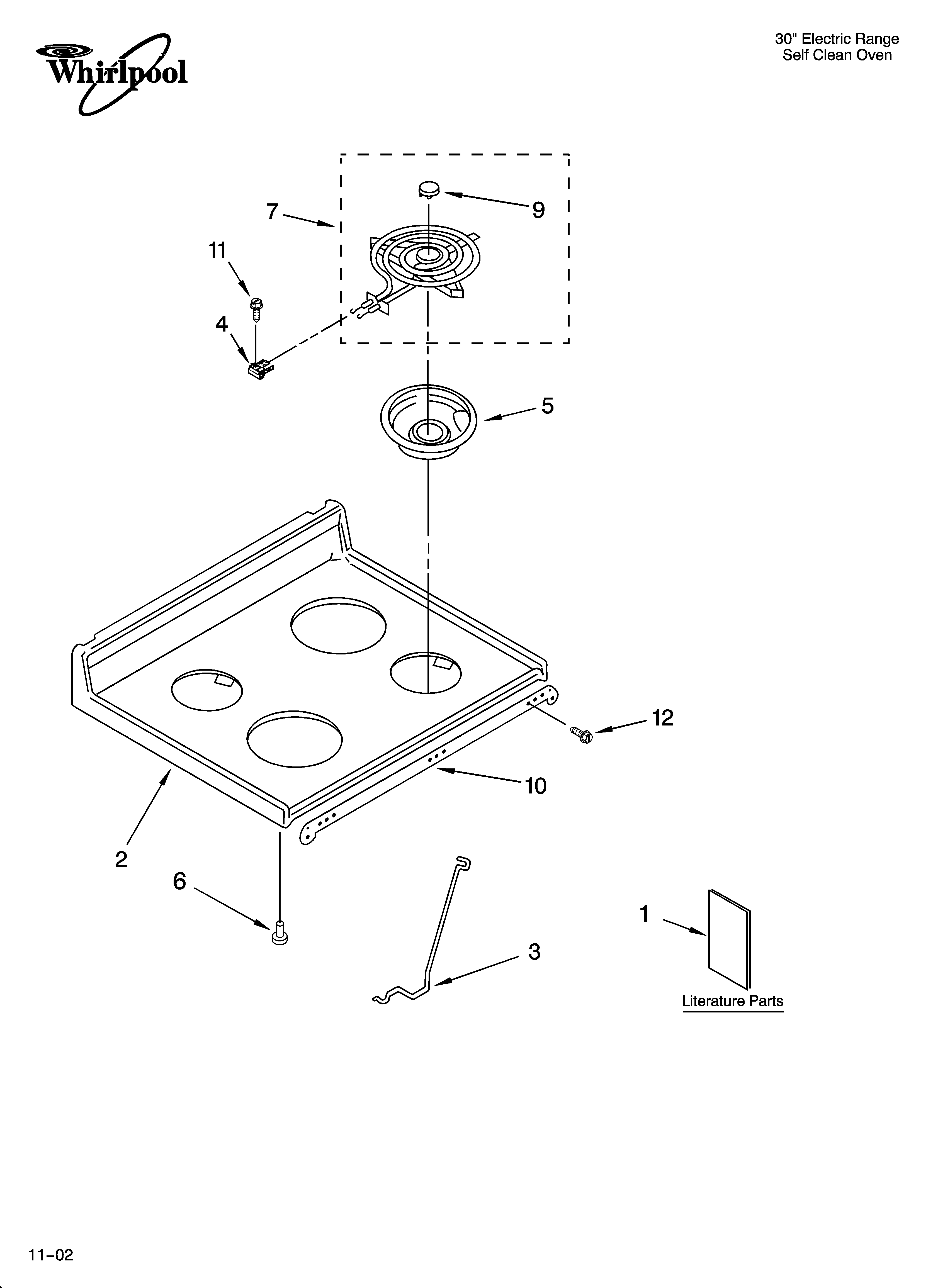 Whirlpool WLP54800 cooktop parts diagram