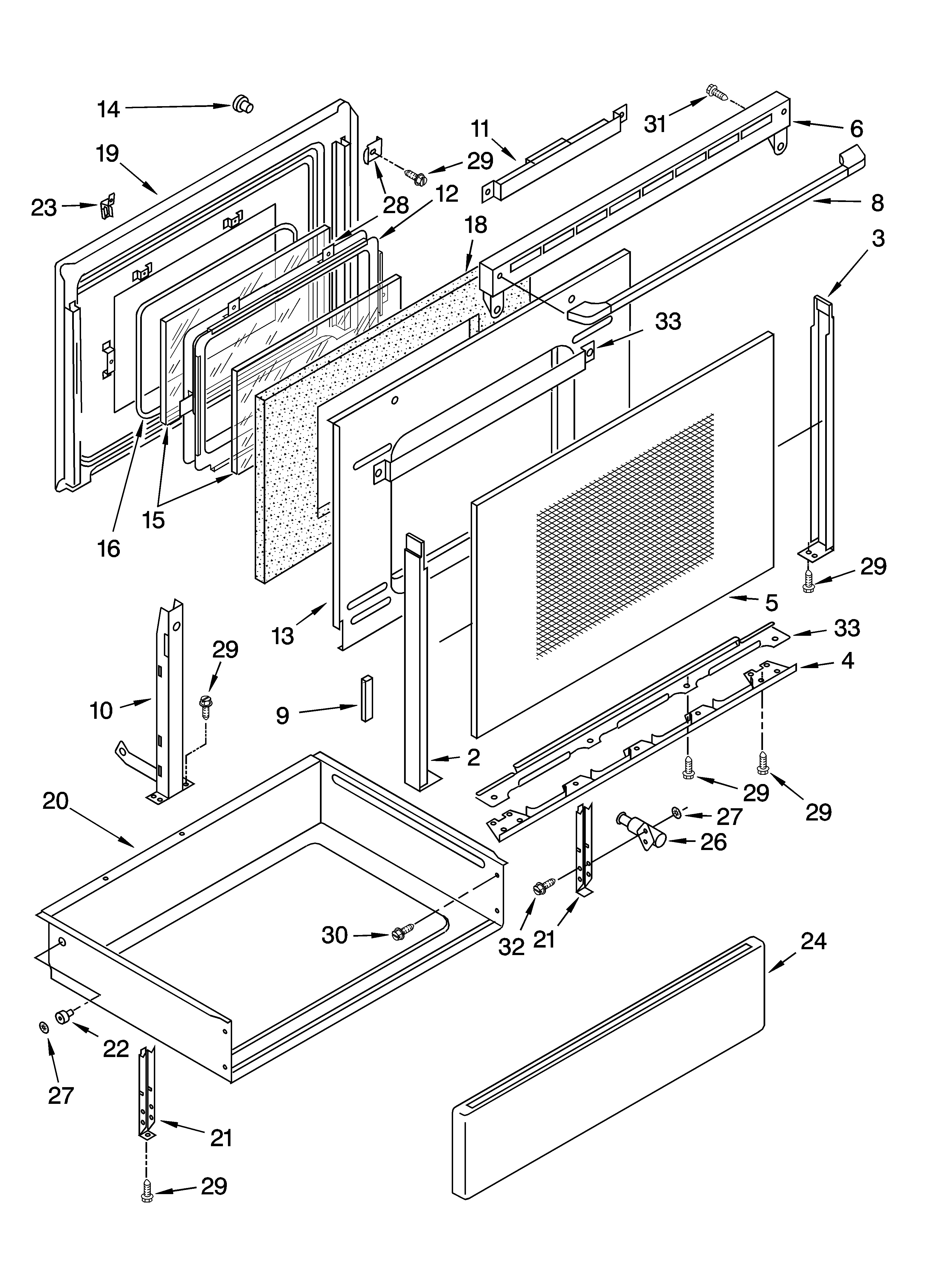Whirlpool WLP54800 door and drawer parts diagram