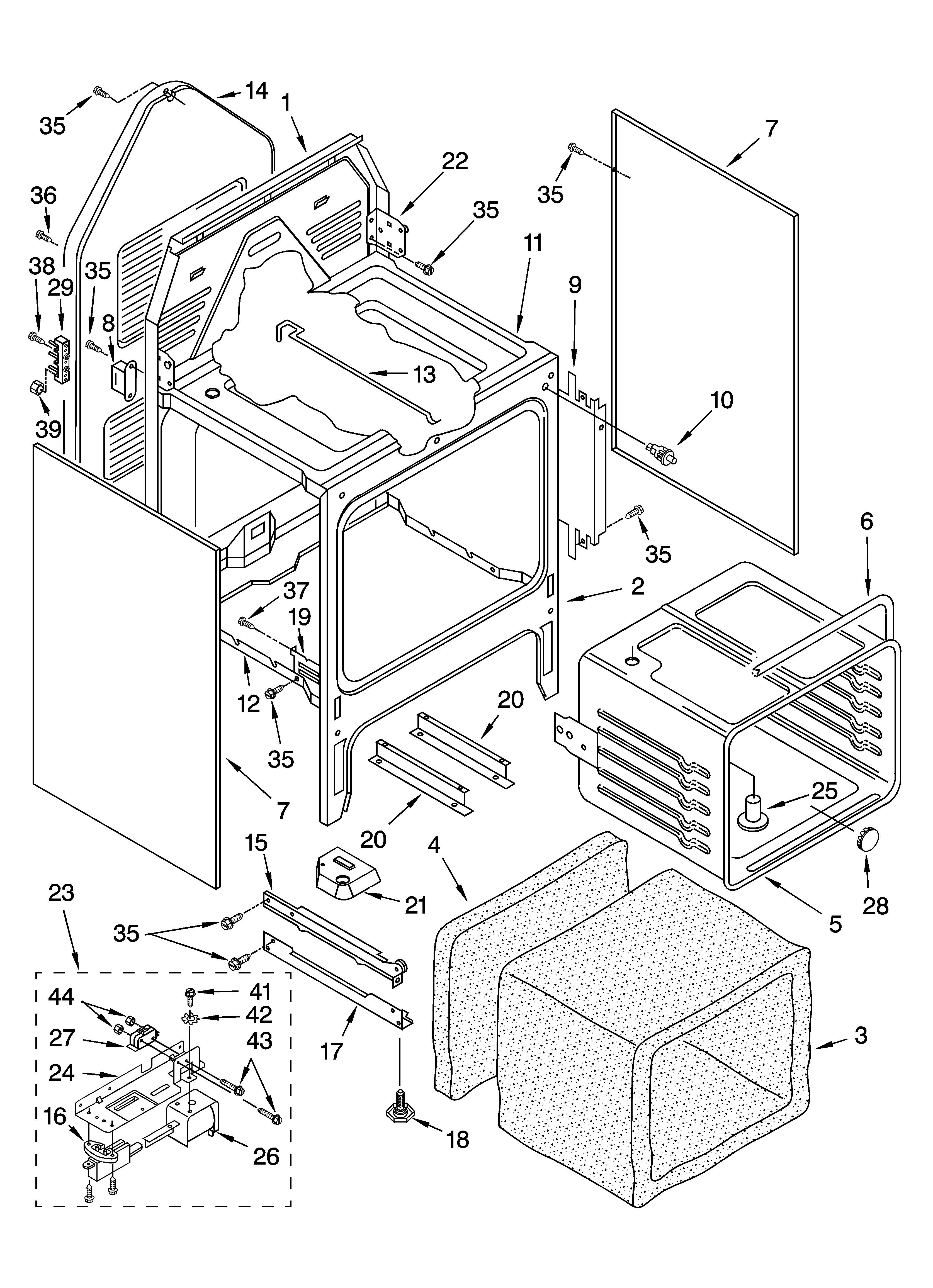 Whirlpool WLP54800 oven chassis parts diagram