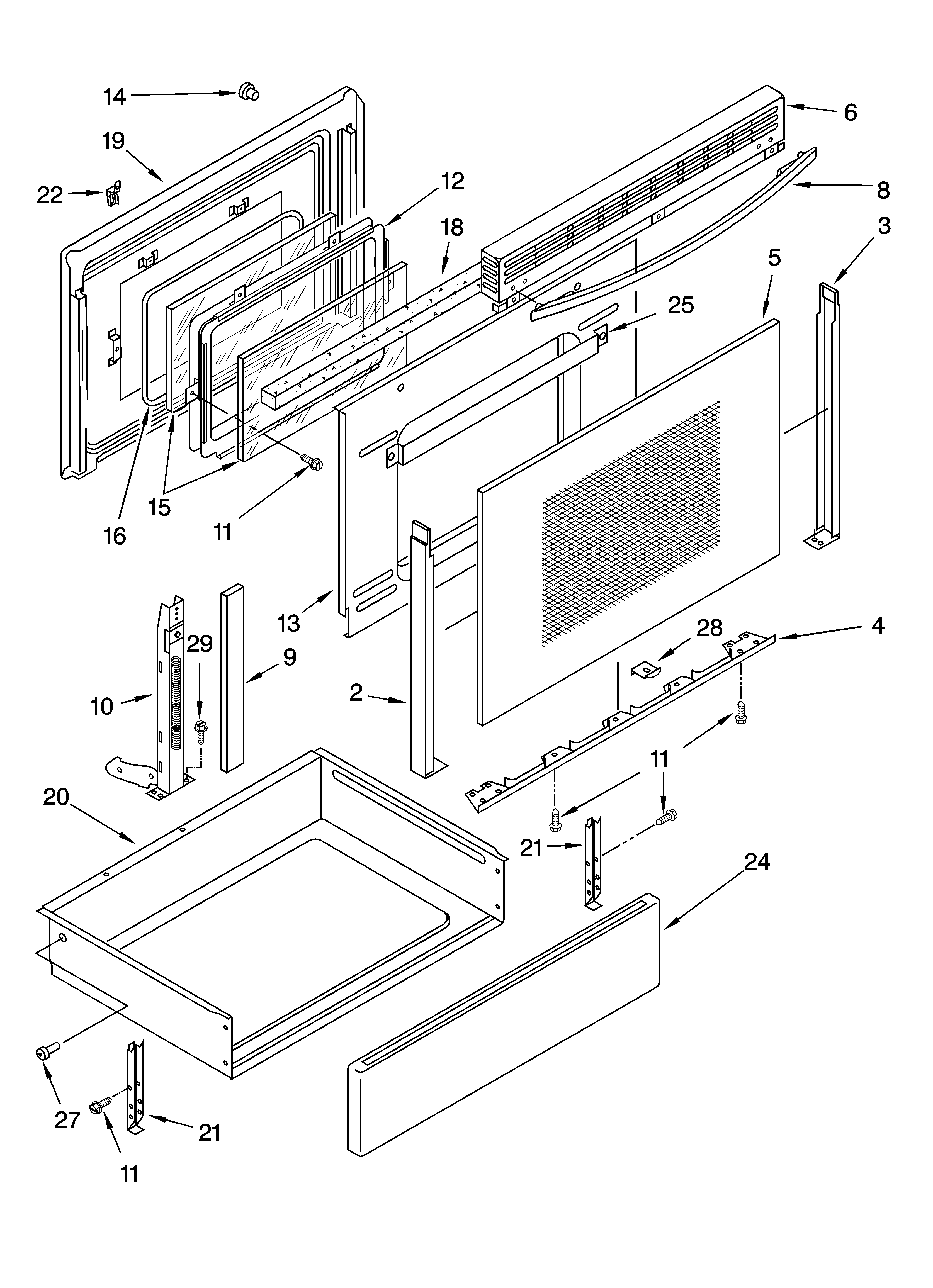 Whirlpool WLP85800 door and drawer parts diagram