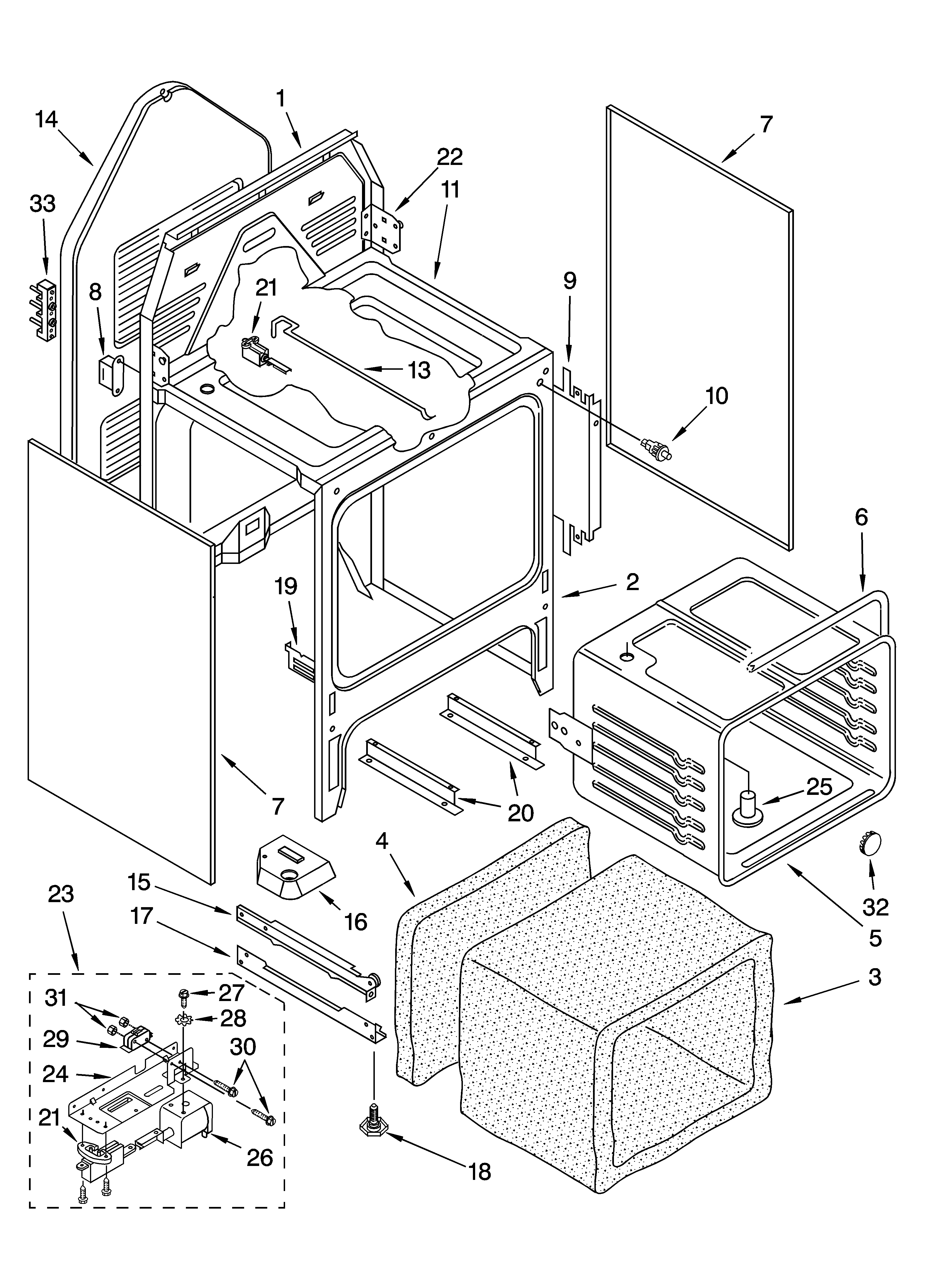 Whirlpool WLSP34900 oven chassis parts diagram