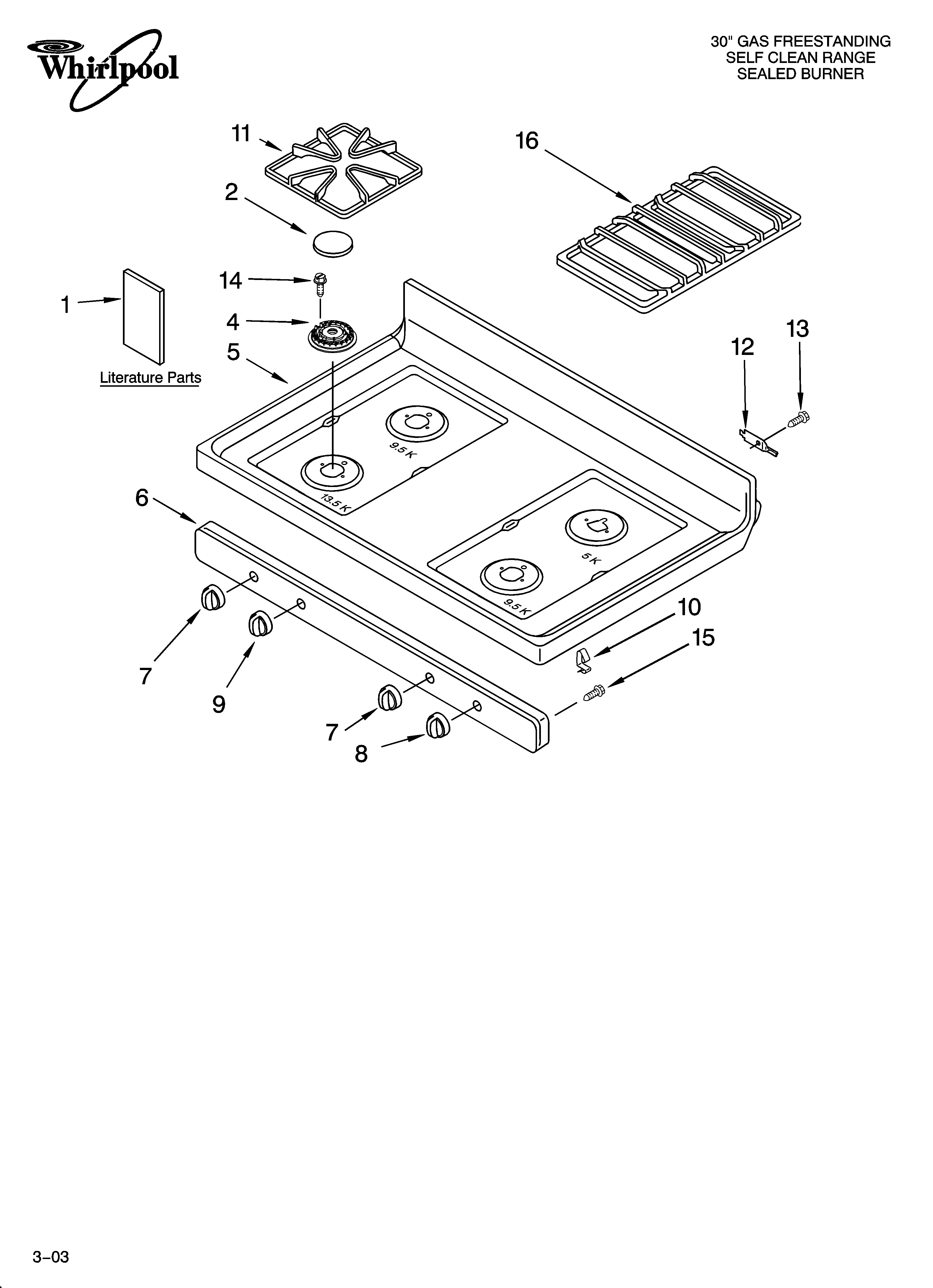 Whirlpool YGS470LEKQ0 cooktop parts diagram