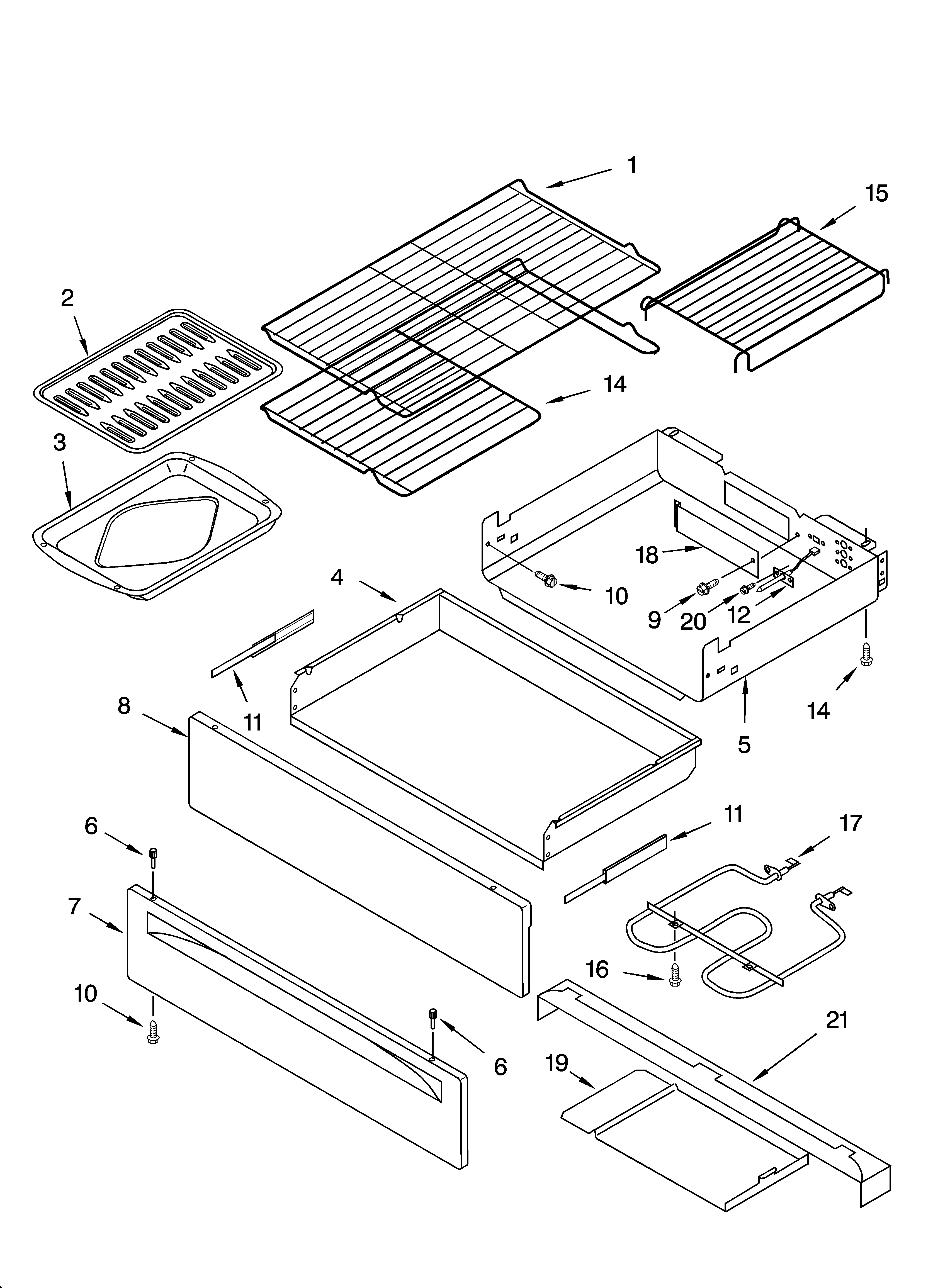 Whirlpool YGS470LEKQ0 warming drawer & rack parts diagram
