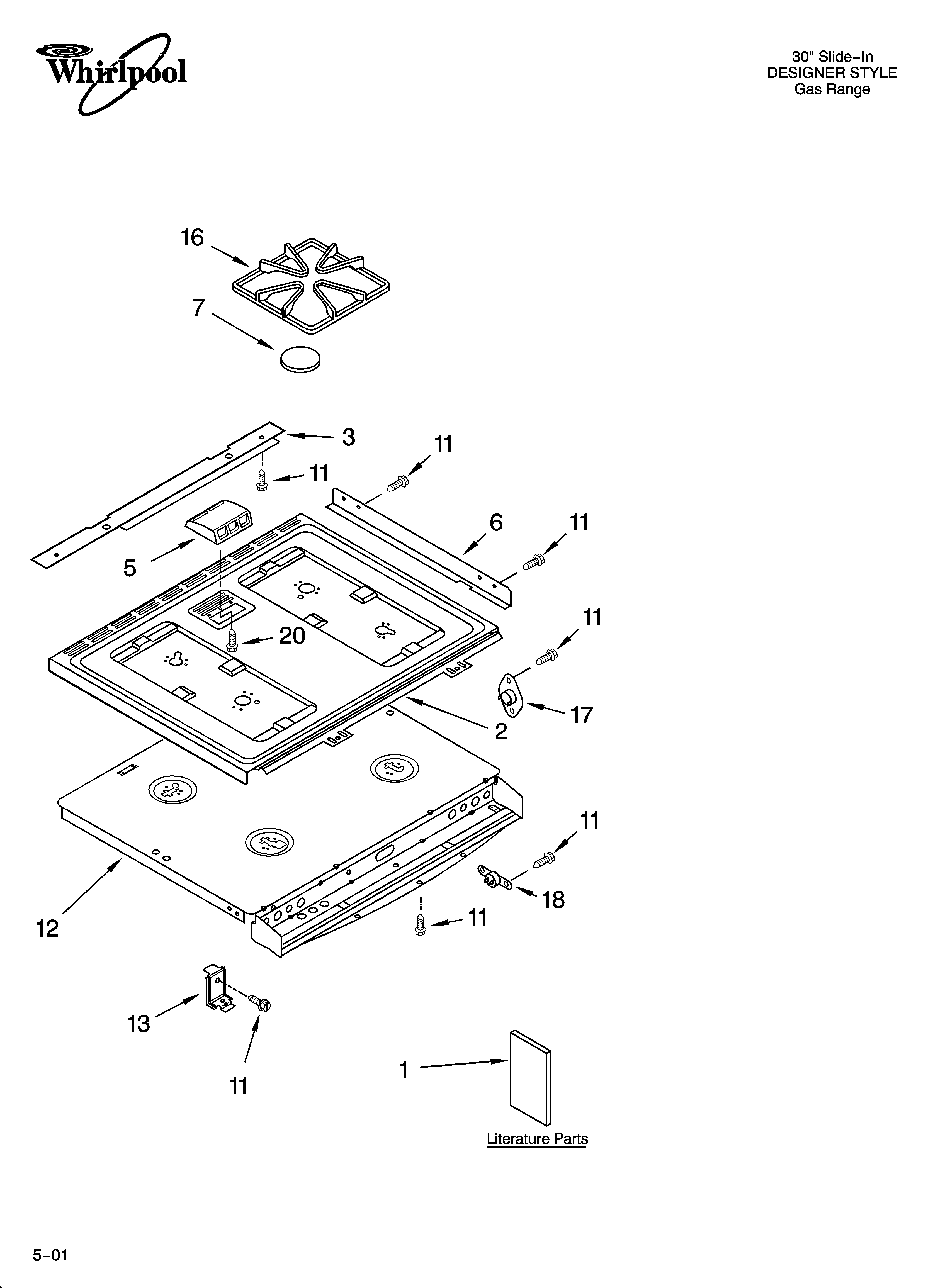 Whirlpool YGW395LEGQ4 cooktop parts diagram